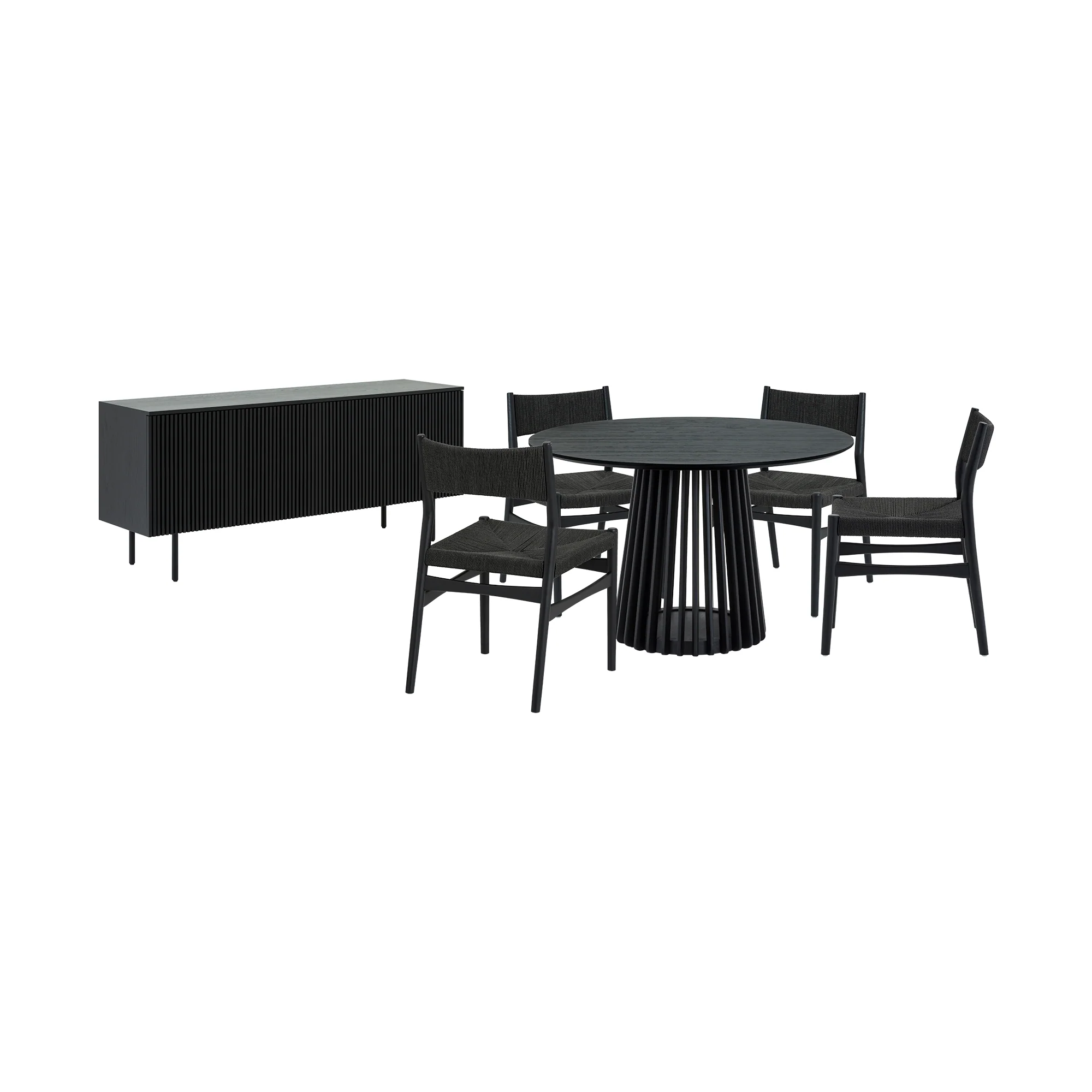 Pasadena Erie 6 Piece Round Dining Set with Buffet in Black Oak Finish with Paper Cord Chairs By Armen Living - Image 2