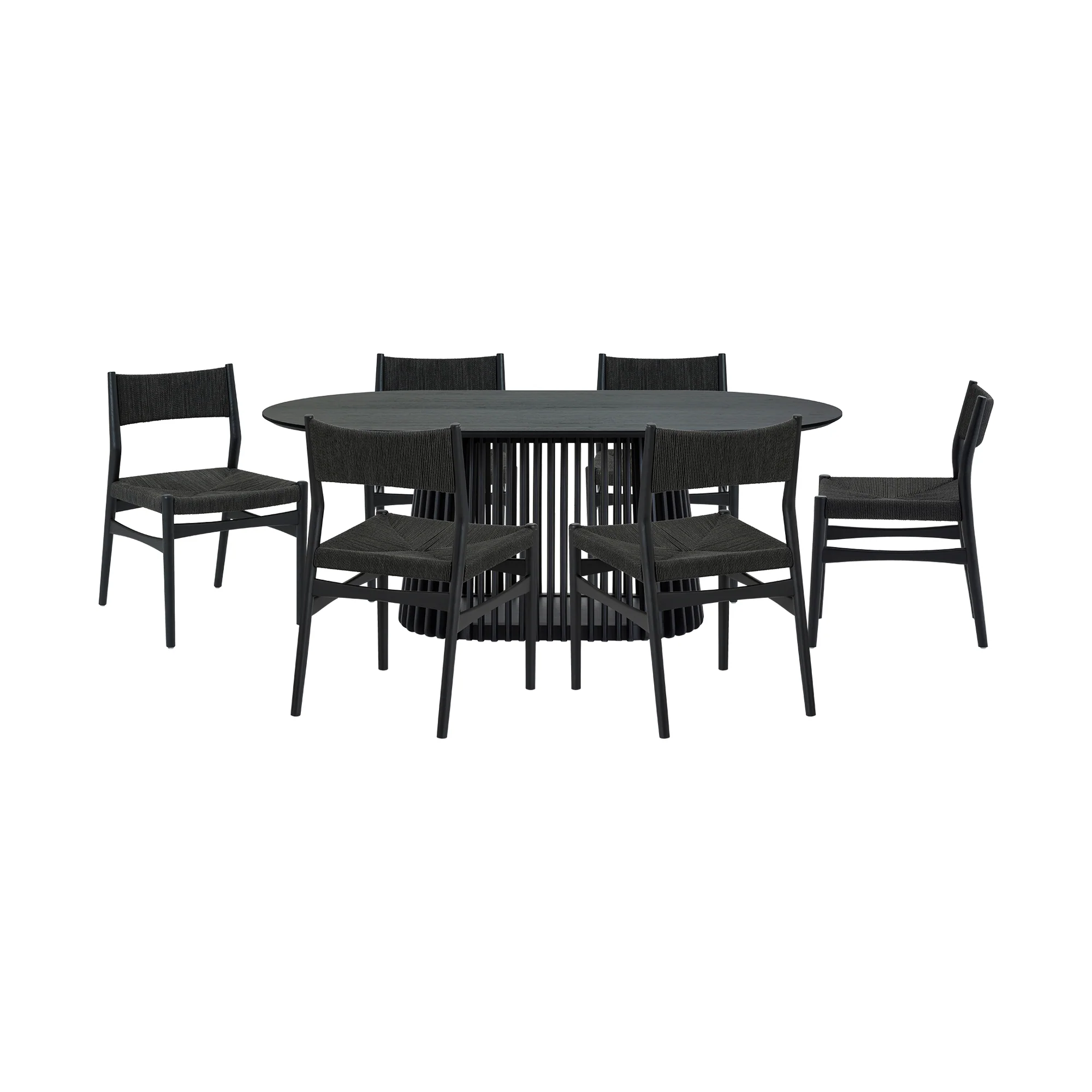 Pasadena Erie 7 Piece Oval Dining Set in Black Oak Finish with Black Paper Cord Chairs By Armen Living - Image 2