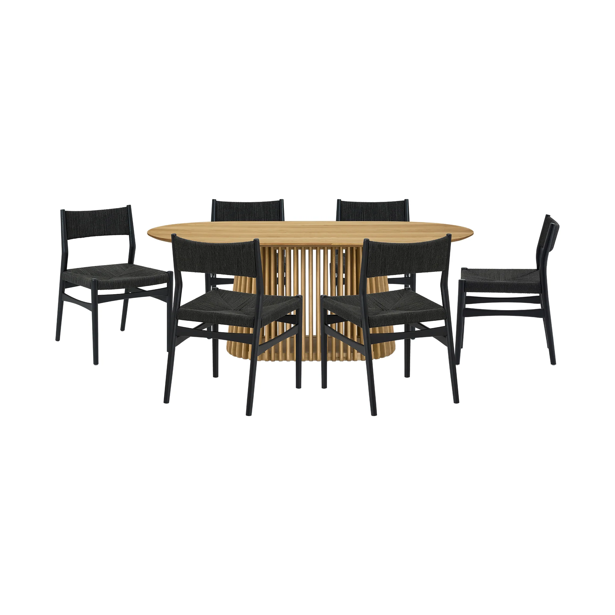 Pasadena Erie 7 Piece Oval Dining Set in Natural Oak Finish with Black Paper Cord Chairs By Armen Living - Image 2
