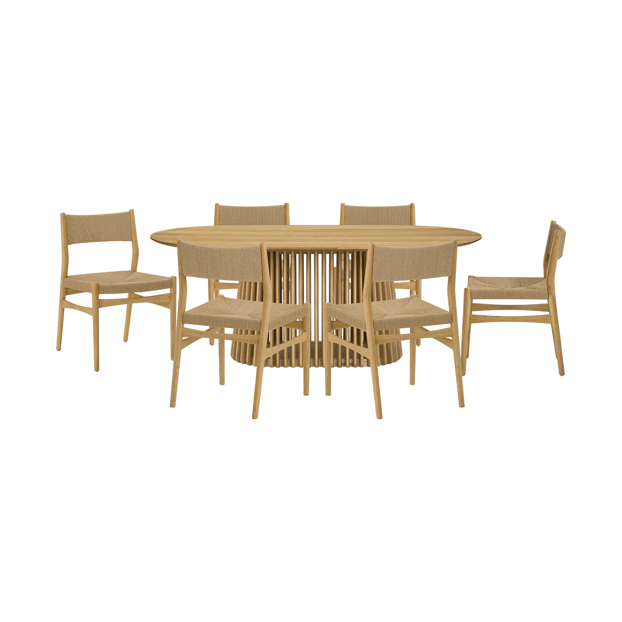 Pasadena Erie 7 Piece Oval Dining Set in Natural Oak Finish with Paper Cord Chairs By Armen Living - Image 2