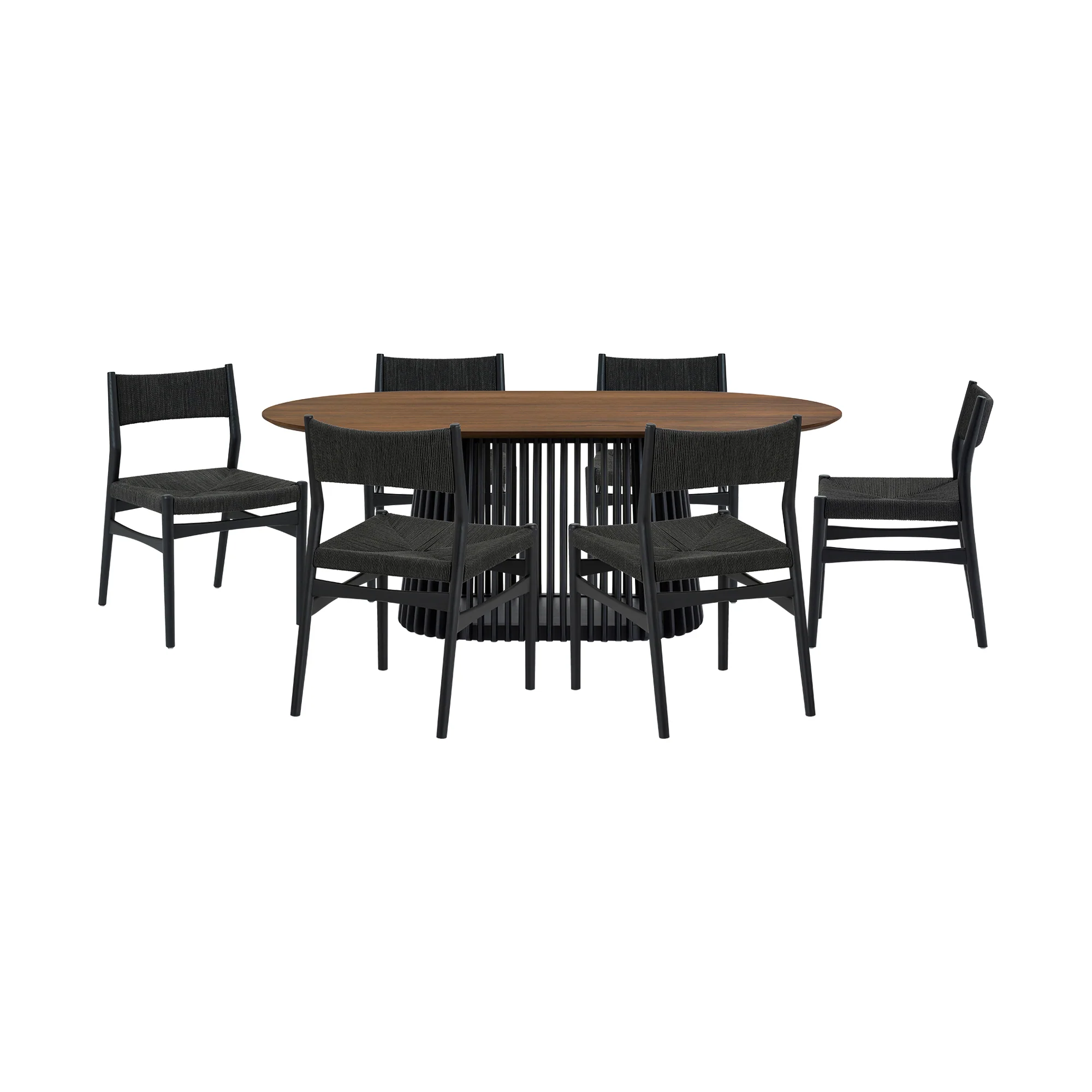 Pasadena Erie 7 Piece Oval Dining Set in Walnut and Black Finish with Paper Cord Chairs By Armen Living - Image 2