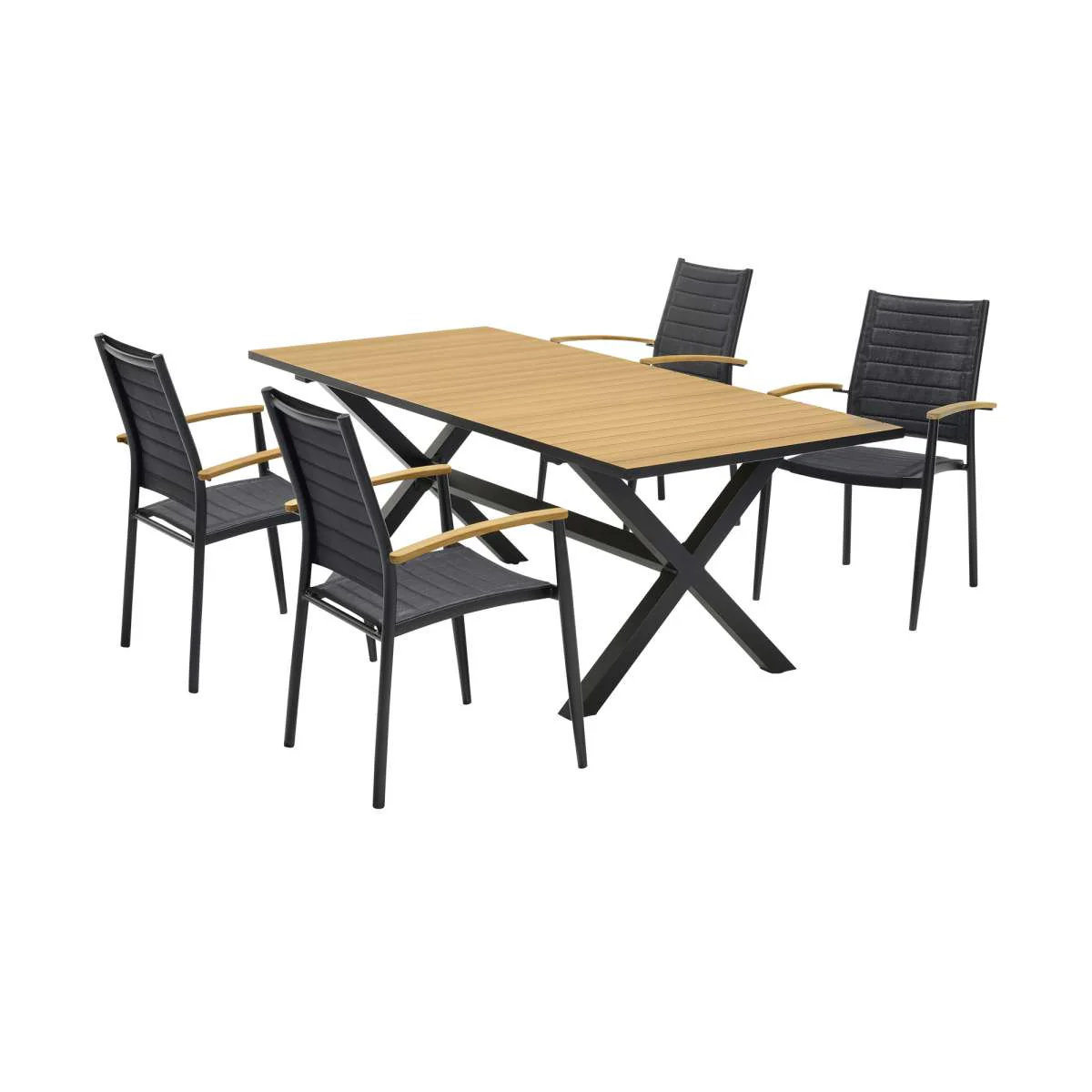 Paseo & Portals Outdoor 5 Piece Black Aluminum Dining Set By Armen Living - Image 2