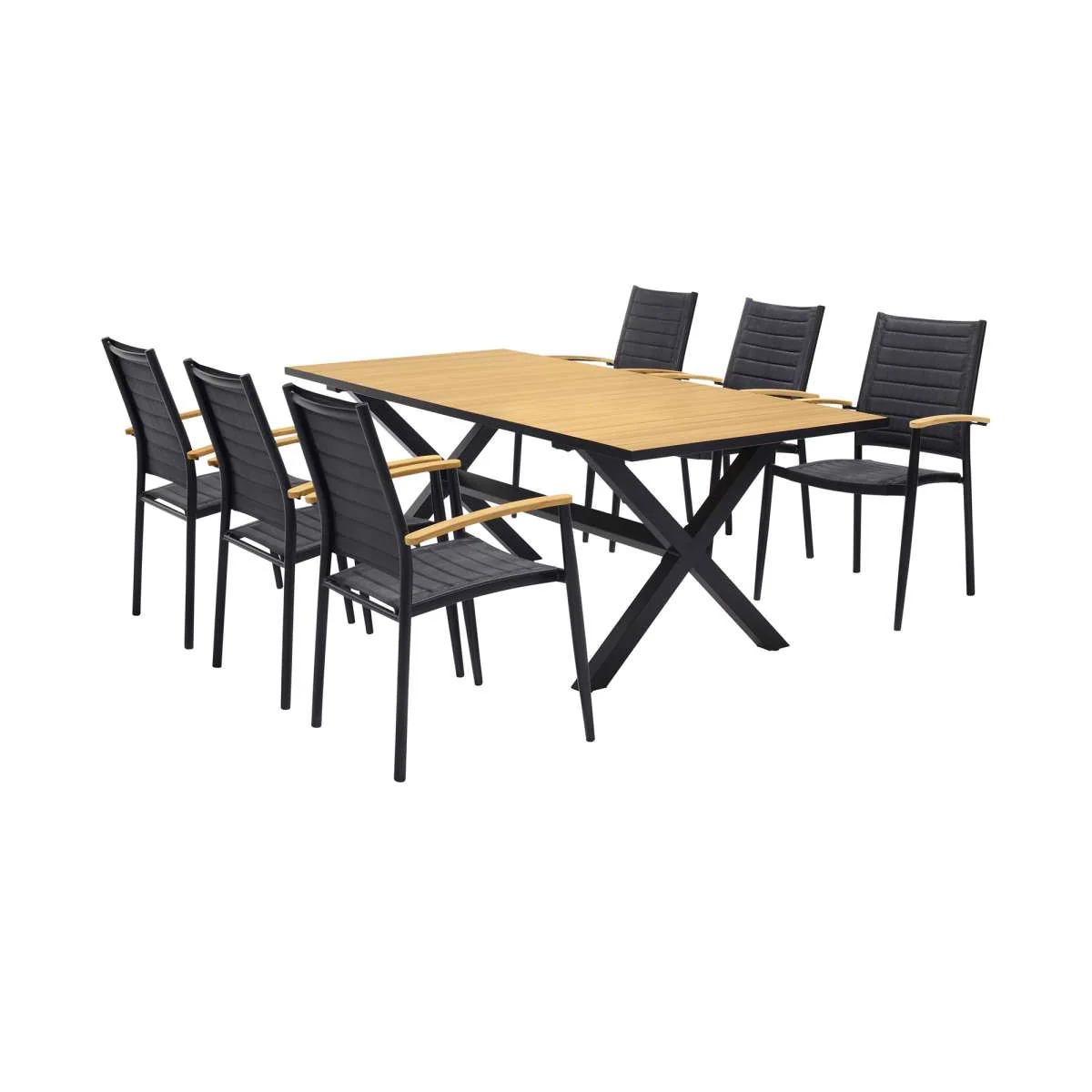 Paseo & Portals Outdoor 7 Piece Black Aluminum Dining Set By Armen Living - Image 2