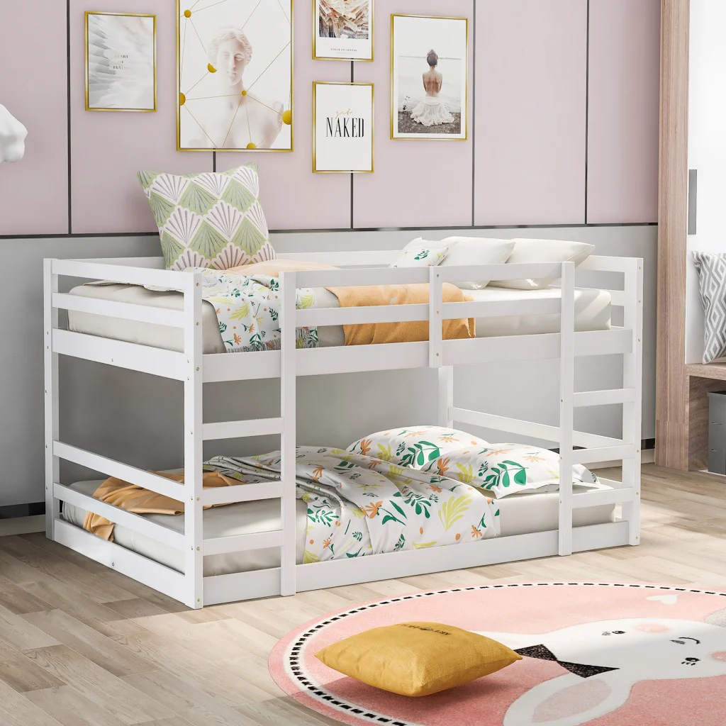 Pastel Gray Full Over Full Dual Ladder Bunk Bed By Homeroots - Image 10