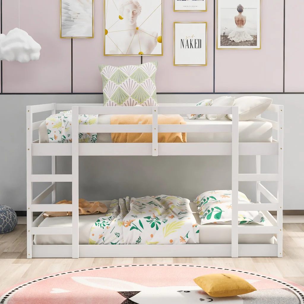 Pastel Gray Full Over Full Dual Ladder Bunk Bed By Homeroots - Image 11