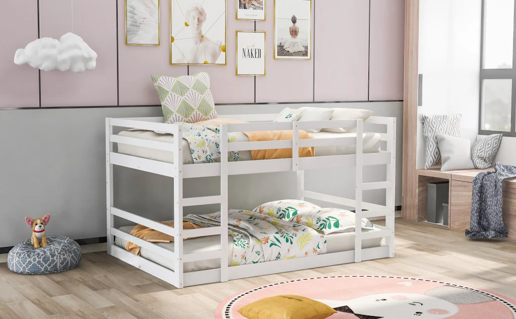 Pastel Gray Full Over Full Dual Ladder Bunk Bed By Homeroots - Image 12