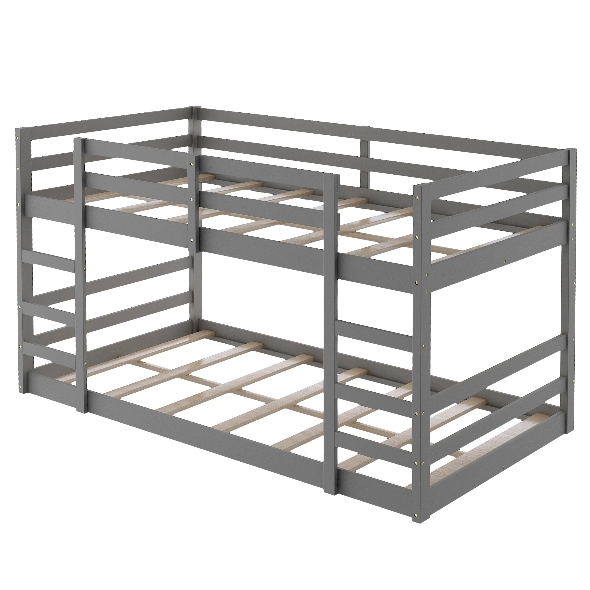 Pastel Gray Twin Over Twin Dual Ladder Bunk Bed By Homeroots - Image 4
