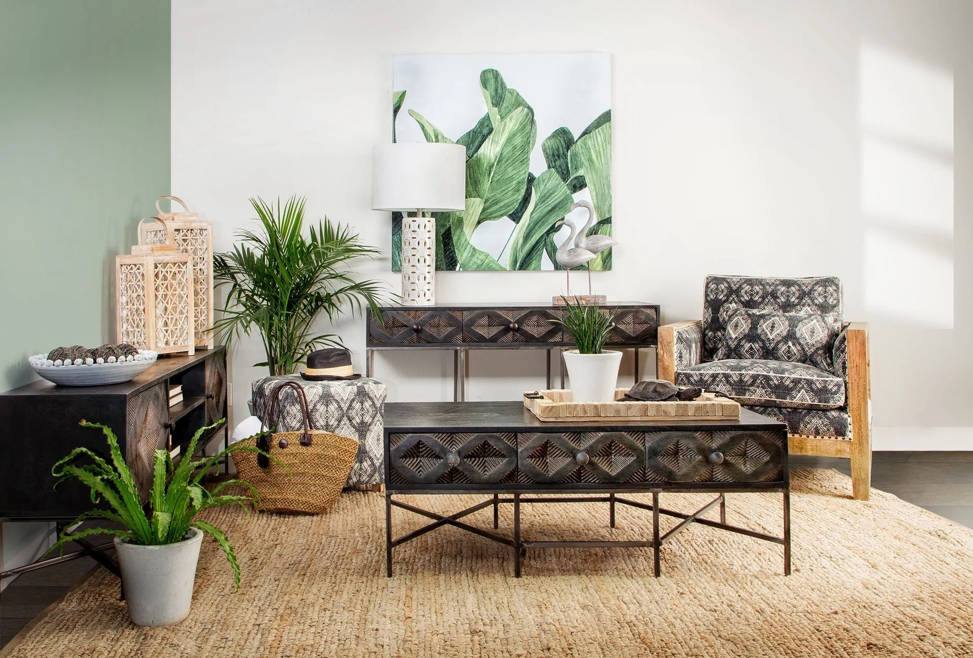 Patterned Fabric Covered Ottoman with Wooden Legs By Homeroots - Image 2