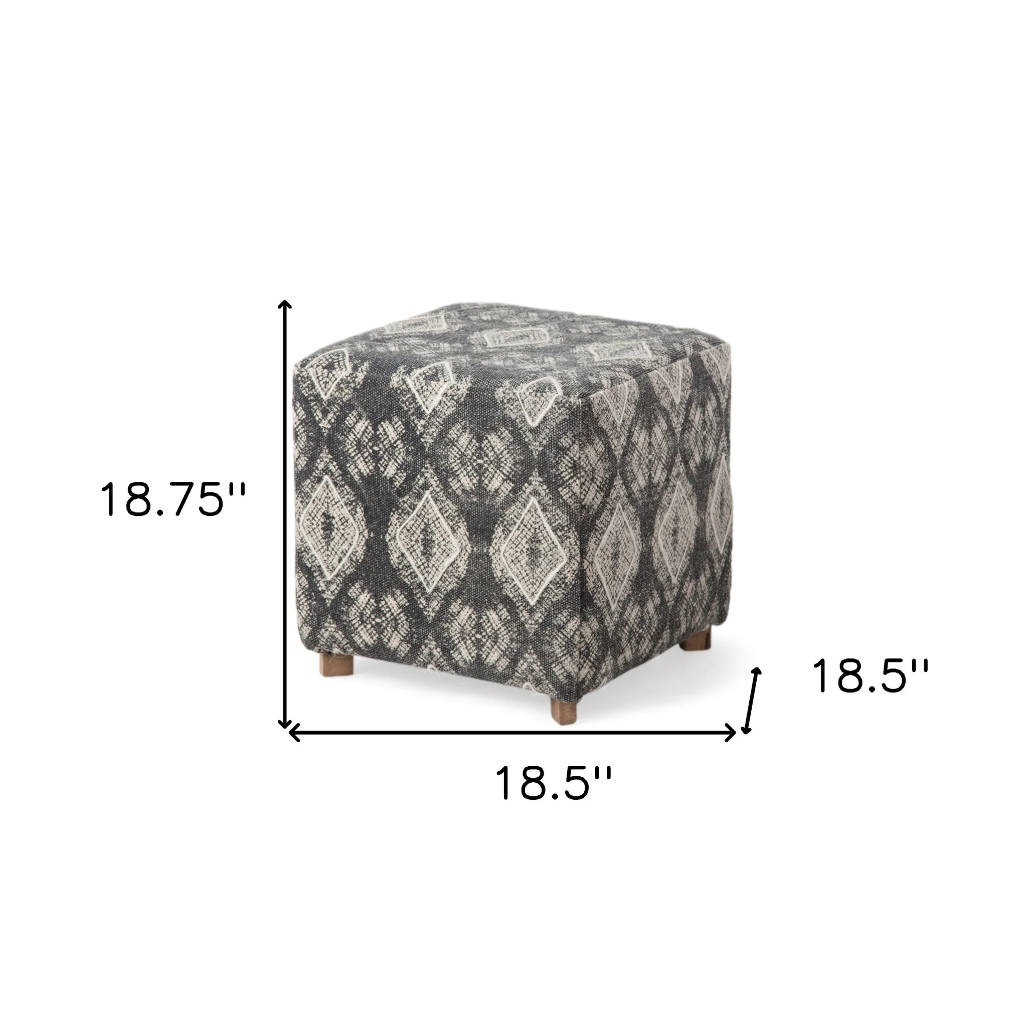 Patterned Fabric Covered Ottoman with Wooden Legs By Homeroots - Image 3
