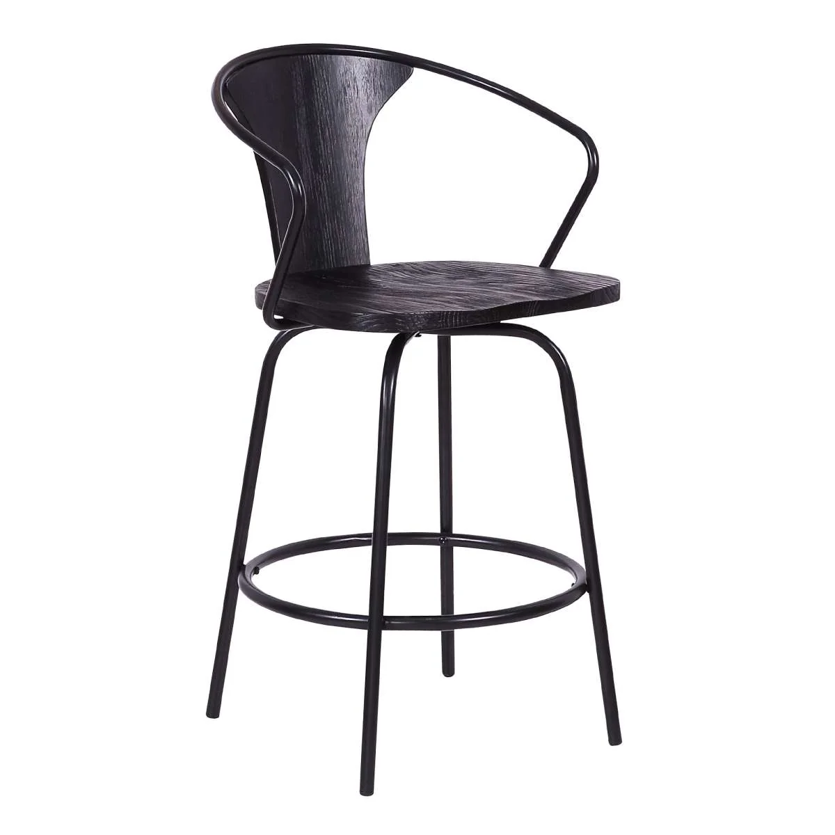 Payton Industrial 26" Swivel Black Wood and Metal Bar Stool By Armen Living - Image 2