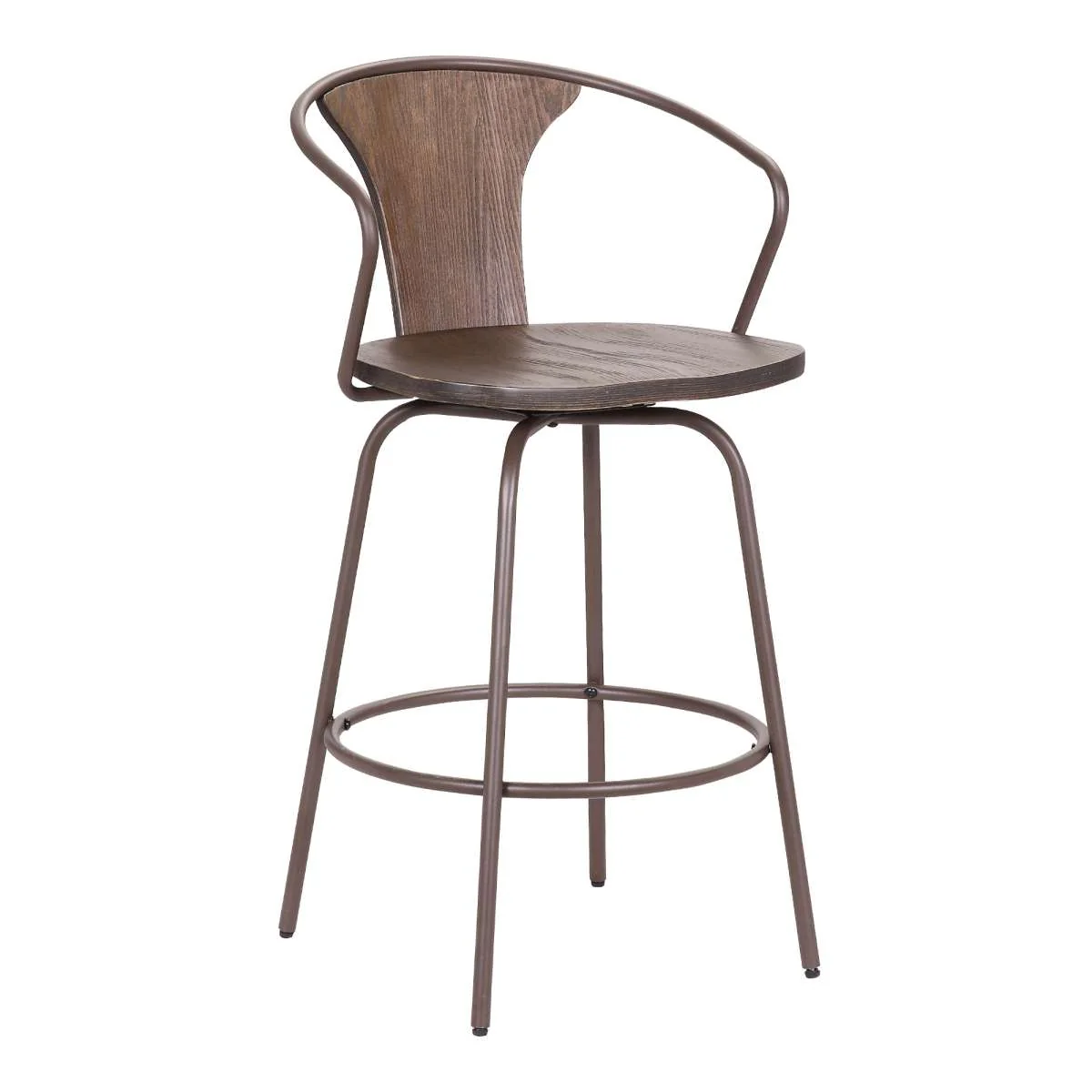 Payton Industrial 26" Swivel Walnut Wood and Metal Bar Stool By Armen Living - Image 2