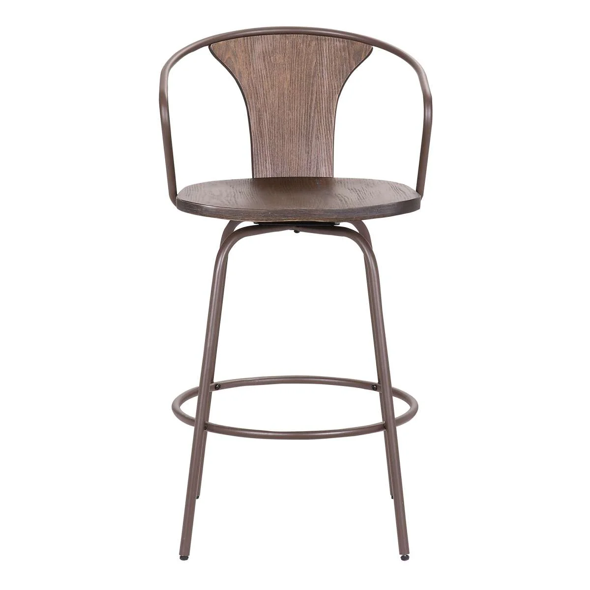 Payton Industrial 26" Swivel Walnut Wood and Metal Bar Stool By Armen Living - Image 3
