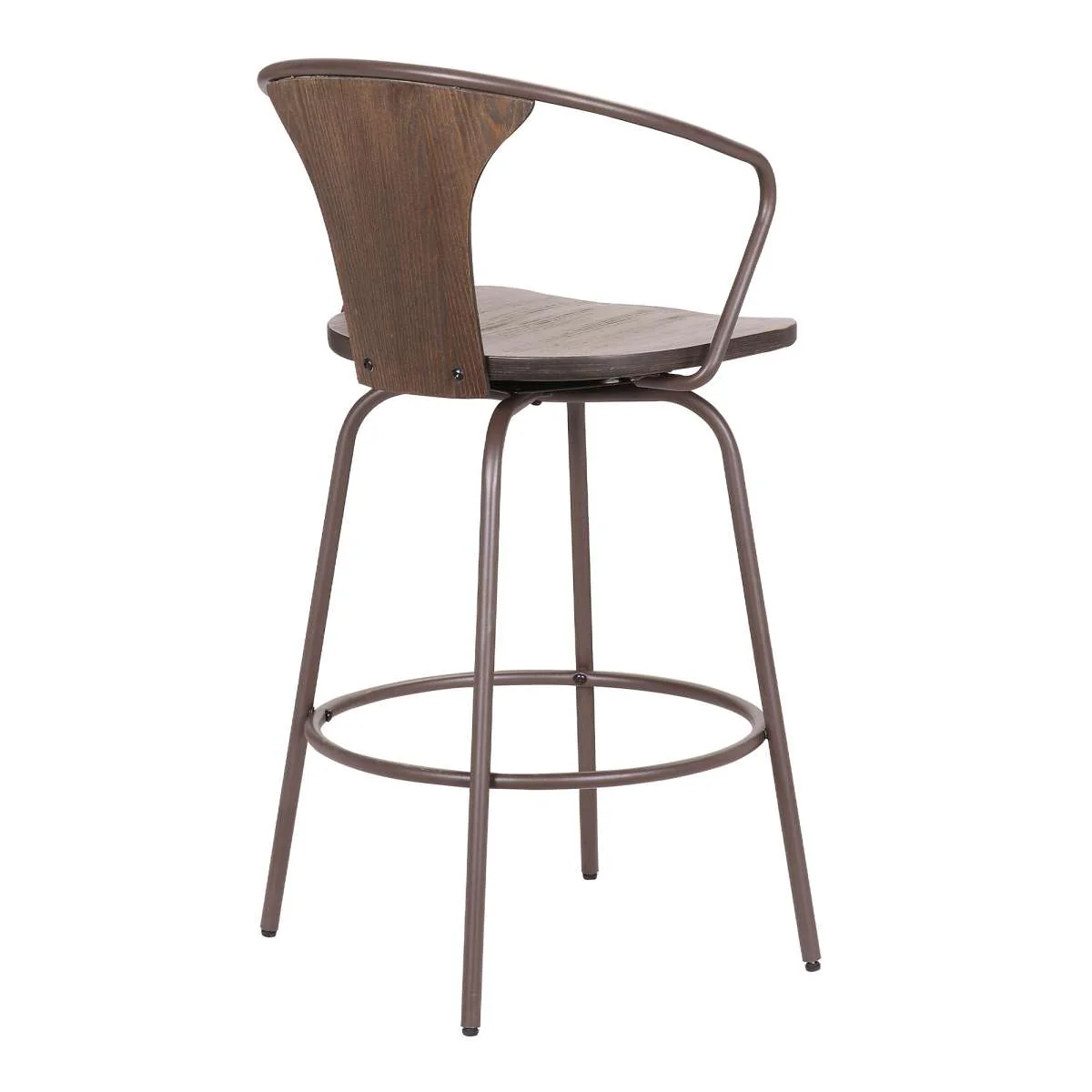 Payton Industrial 26" Swivel Walnut Wood and Metal Bar Stool By Armen Living - Image 4