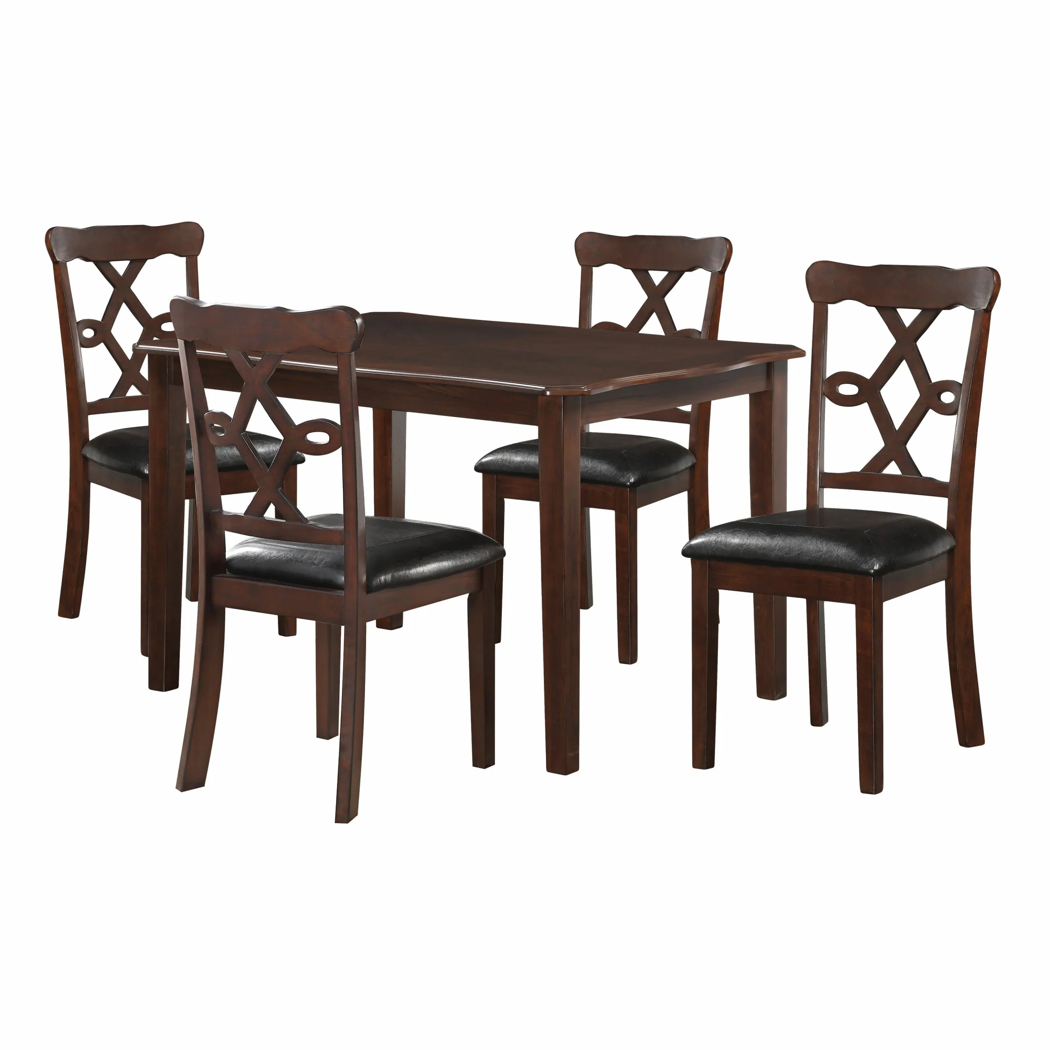 5Pc Black Leatherette And Espresso Dining Set By Homeroots - Image 2