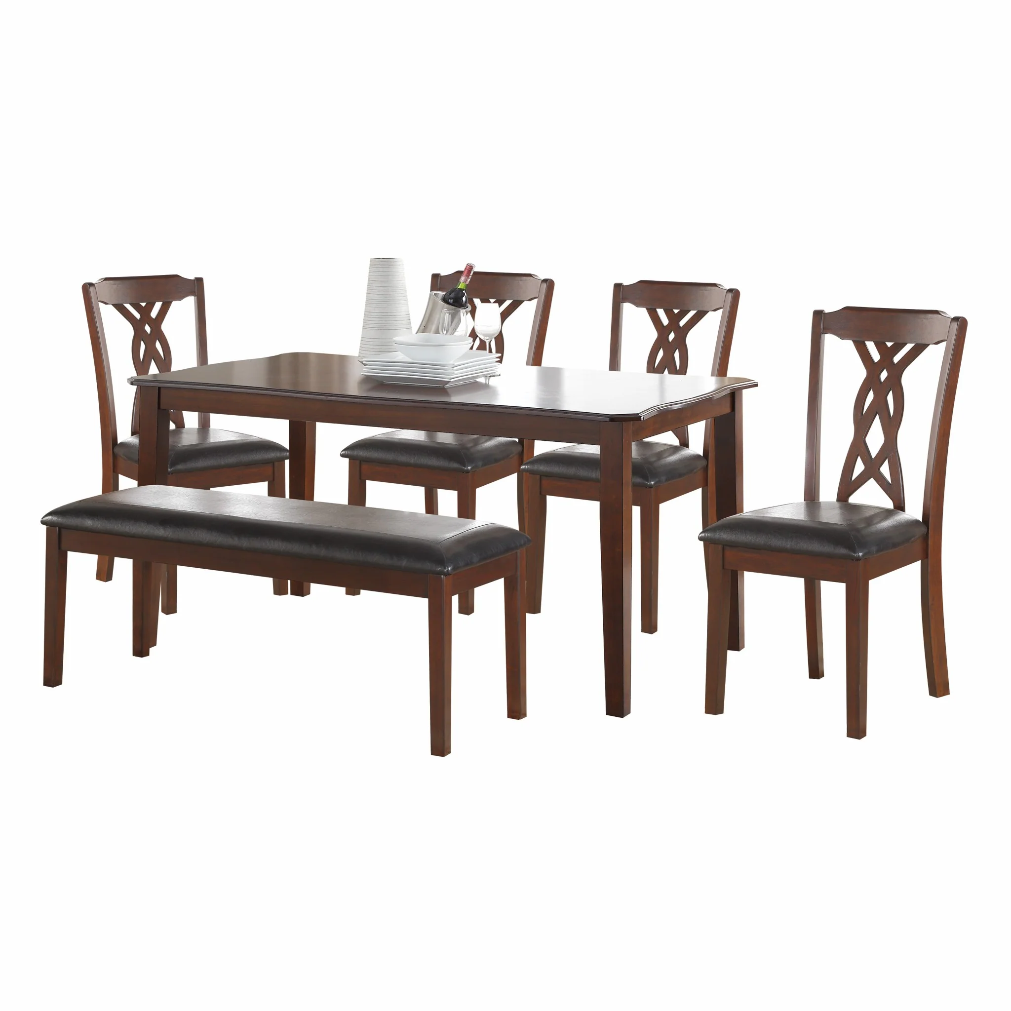 6Pc Black Leatherette And Espresso Dining Set By Homeroots - Image 2