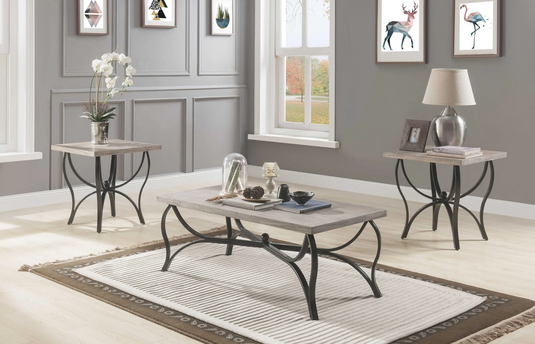 3 Peice Gray Oak And Black Coffee And End Set By Homeroots - Image 2