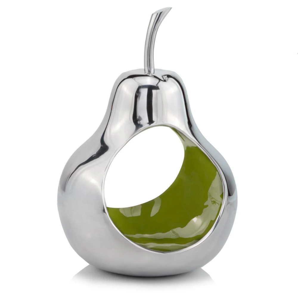 Pear Shaped Aliminum Cast Decorative Accent Bowl In Green Intrior By Homeroots - Image 2