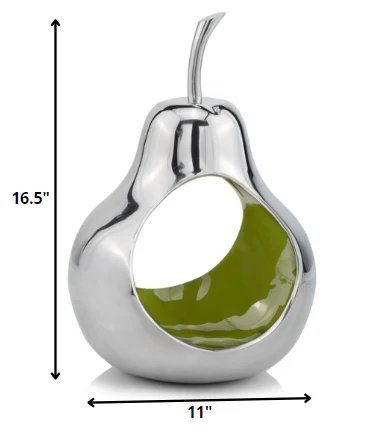 Pear Shaped Aliminum Cast Decorative Accent Bowl In Green Intrior By Homeroots - Image 3