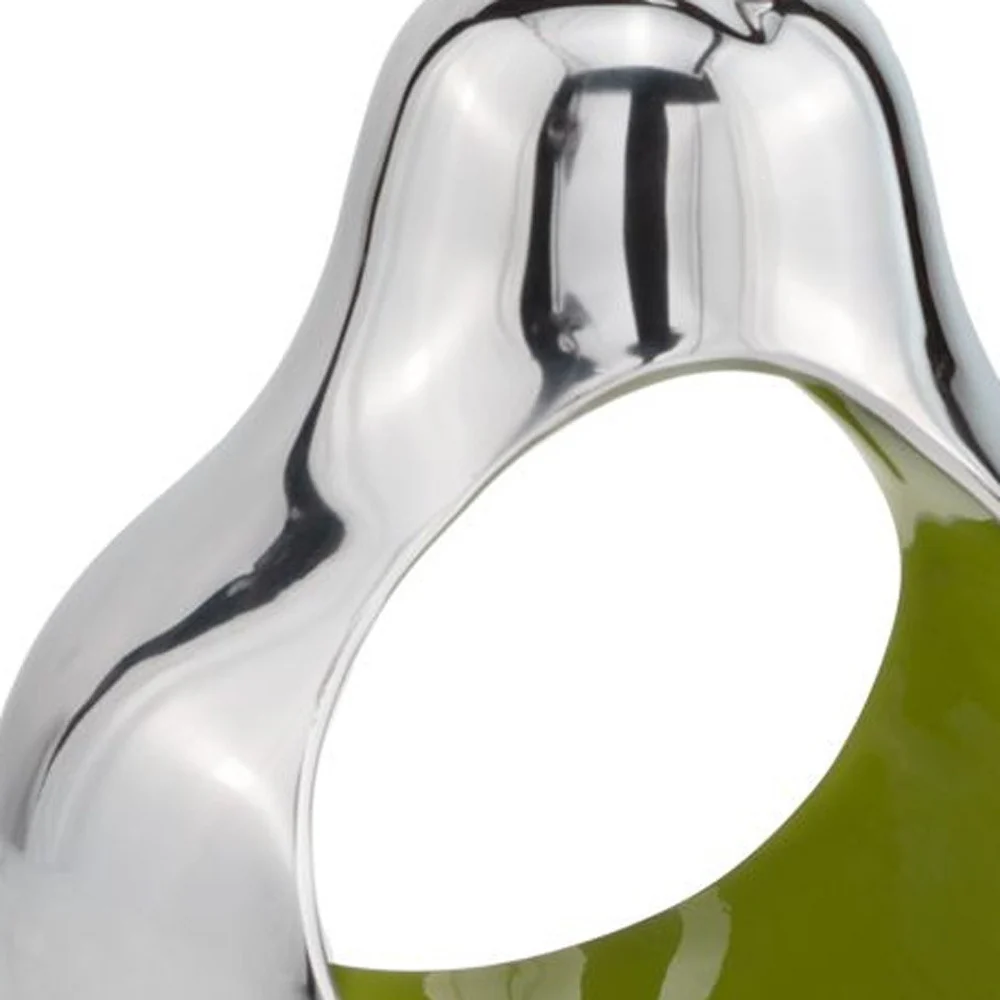 Pear Shaped Aliminum Cast Decorative Accent Bowl In Green Intrior By Homeroots - Image 4