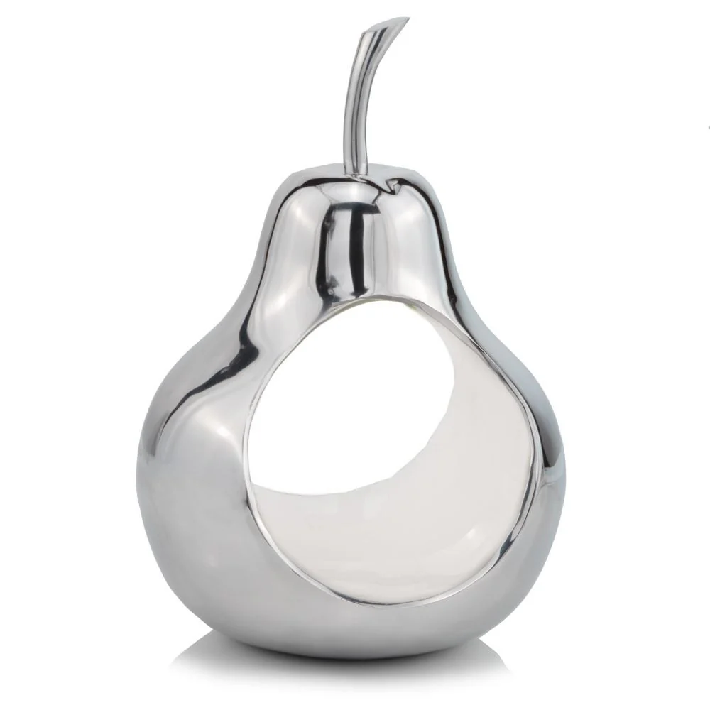 Pear Shaped Aliminum Cast Decorative Accent Bowl In White Interior By Homeroots - Image 2