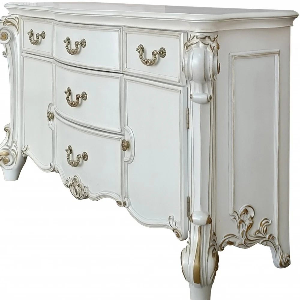 Pearl Solid and Manufactured Wood Five Drawer Triple Dresser By Homeroots - Image 4