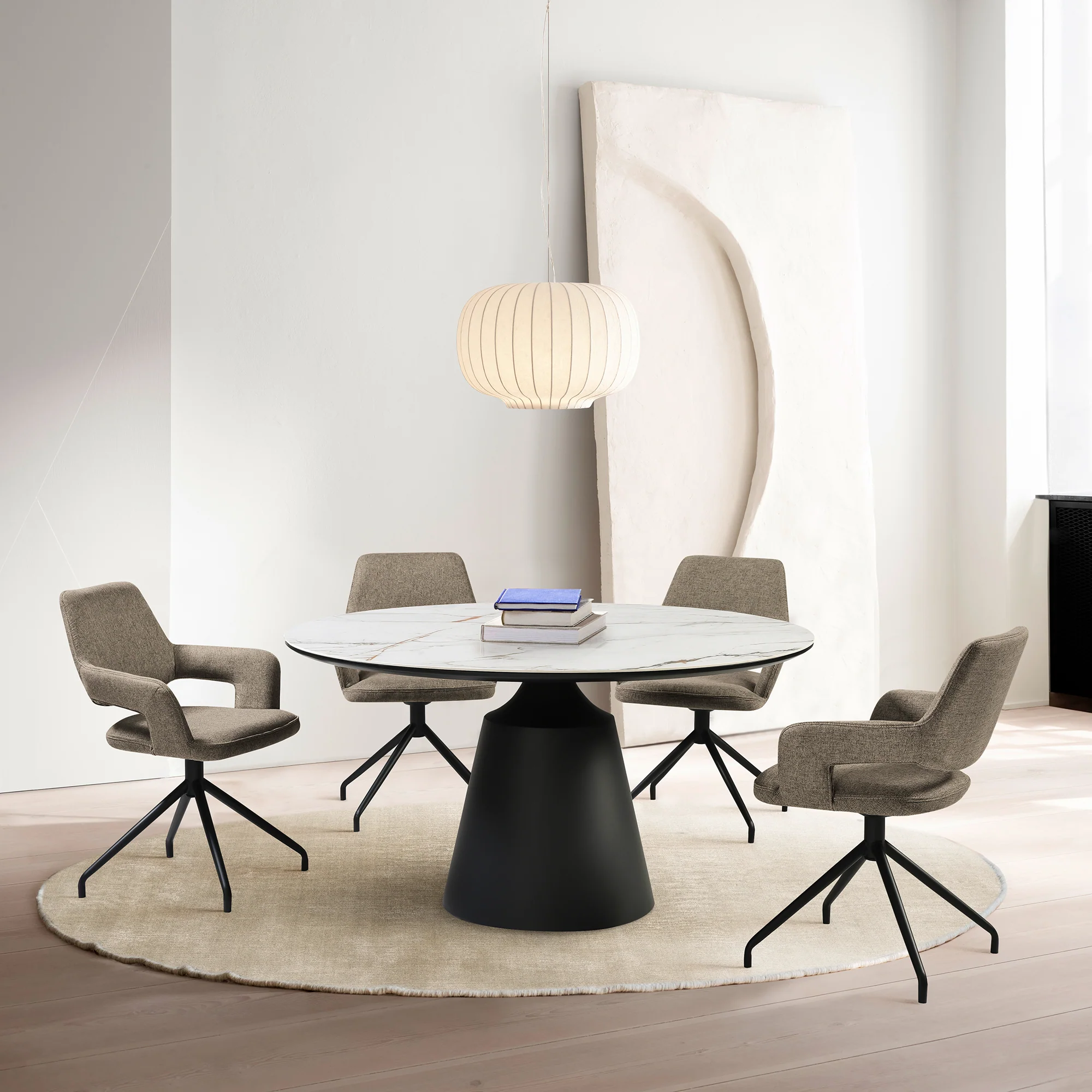 Penny Swivel Upholstered Dining Chair in Brown Fabric with Black Metal Legs - Set of 2 By Armen Living - Image 2
