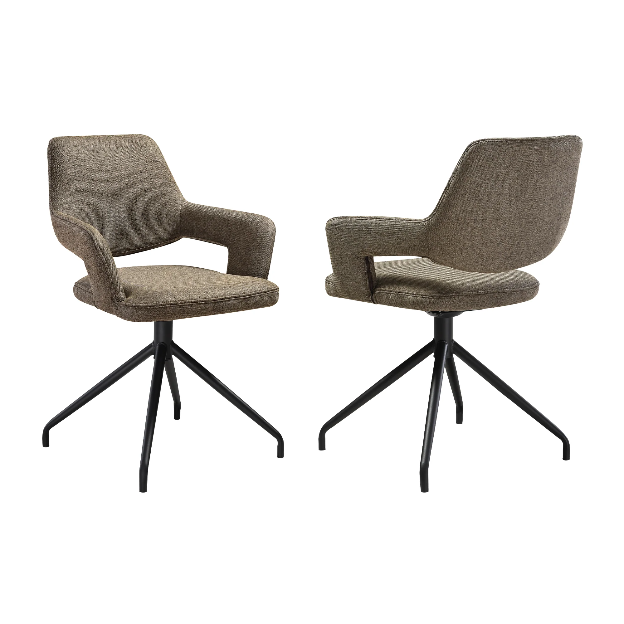 Penny Swivel Upholstered Dining Chair in Brown Fabric with Black Metal Legs - Set of 2 By Armen Living - Image 3