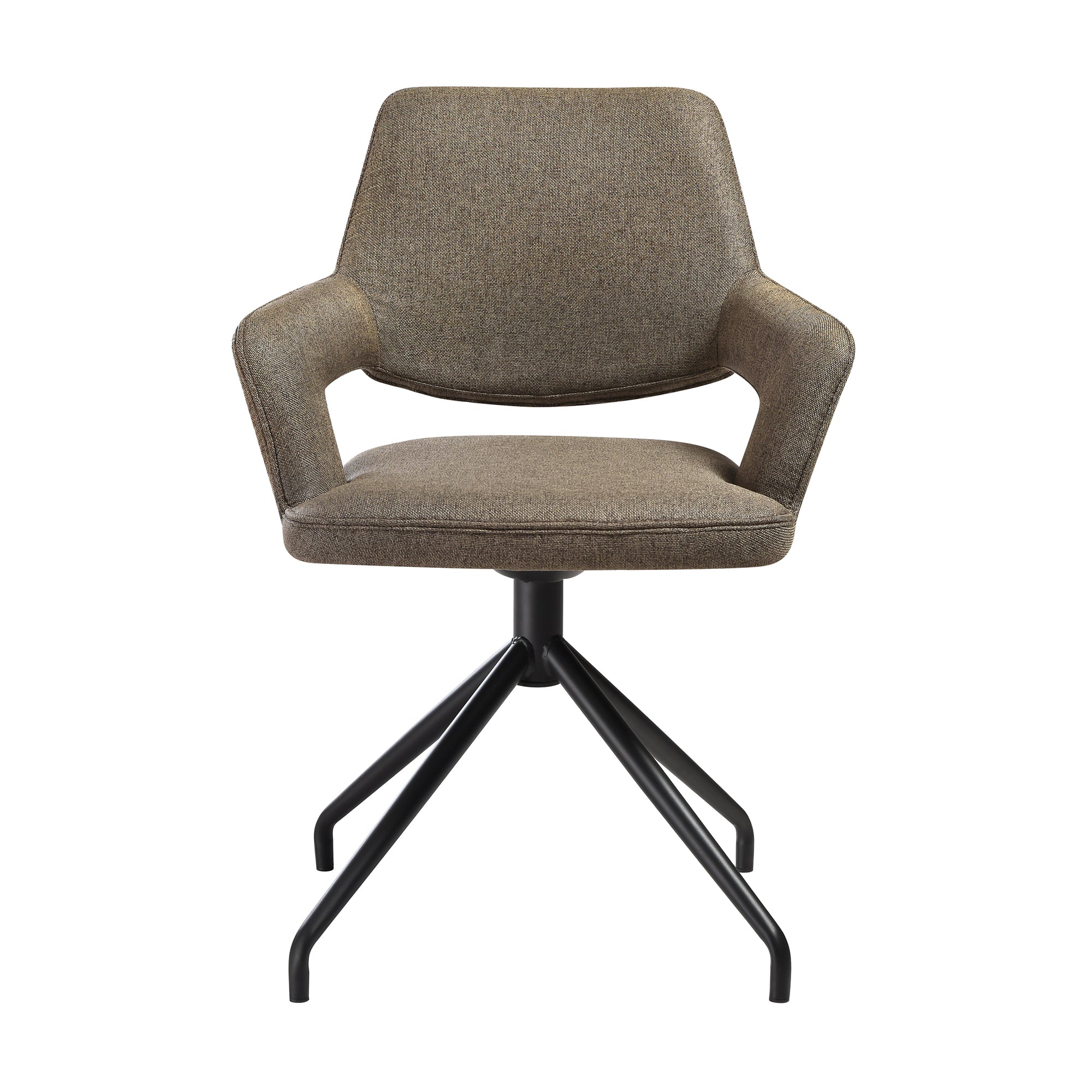 Penny Swivel Upholstered Dining Chair in Brown Fabric with Black Metal Legs - Set of 2 By Armen Living - Image 5