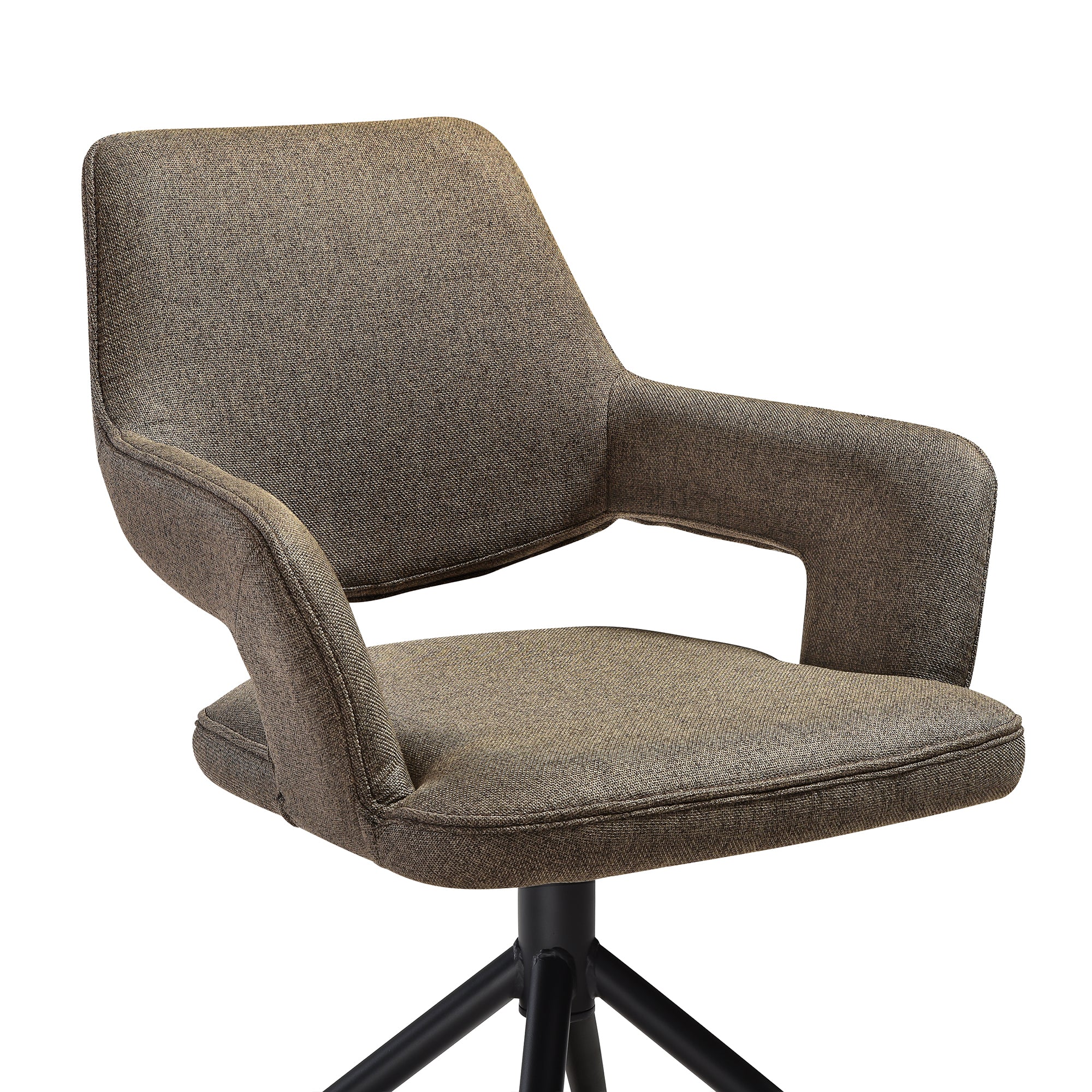 Penny Swivel Upholstered Dining Chair in Brown Fabric with Black Metal Legs - Set of 2 By Armen Living - Image 6