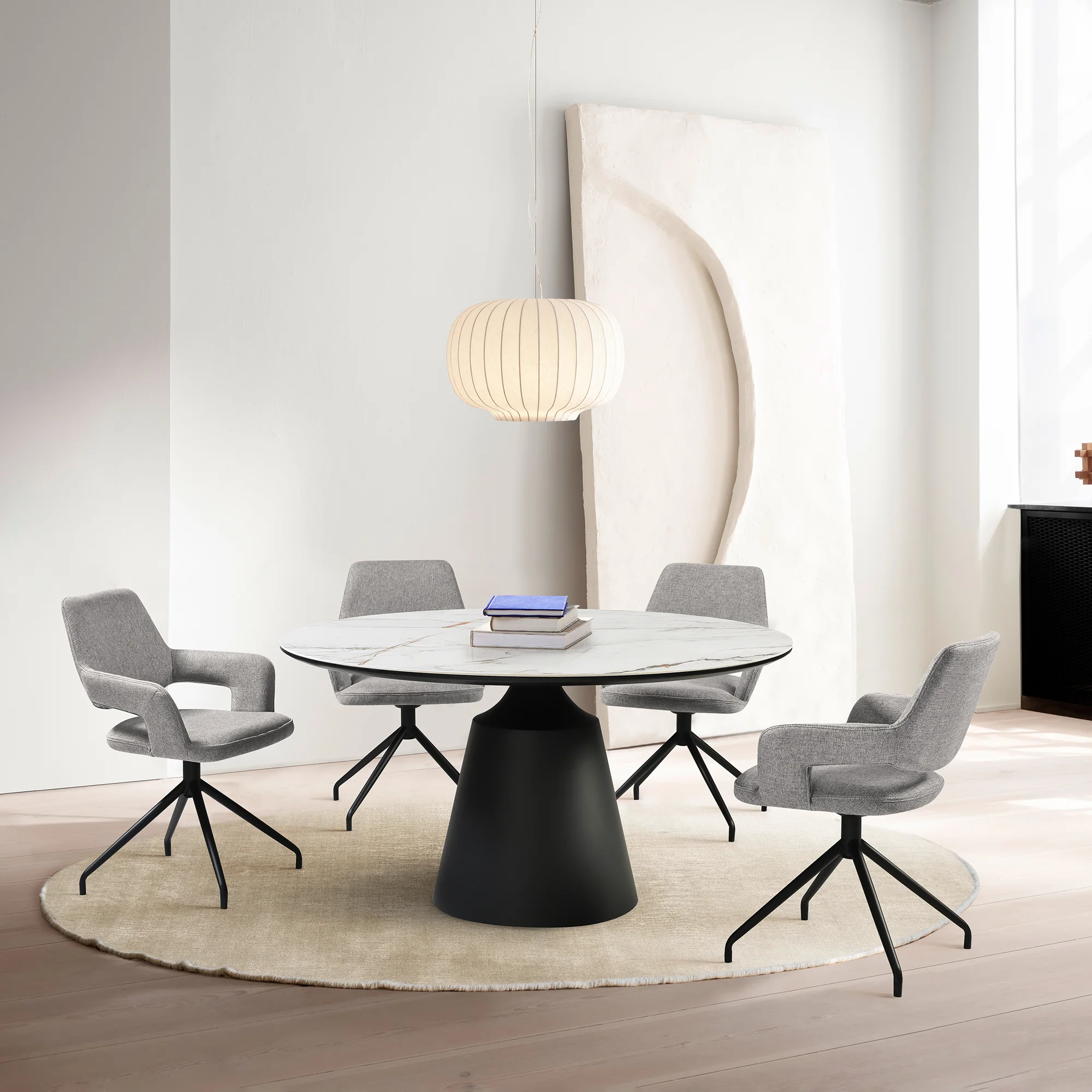 Penny Swivel Upholstered Dining Chair in Gray Fabric with Black Metal Legs - Set of 2 By Armen Living - Image 2