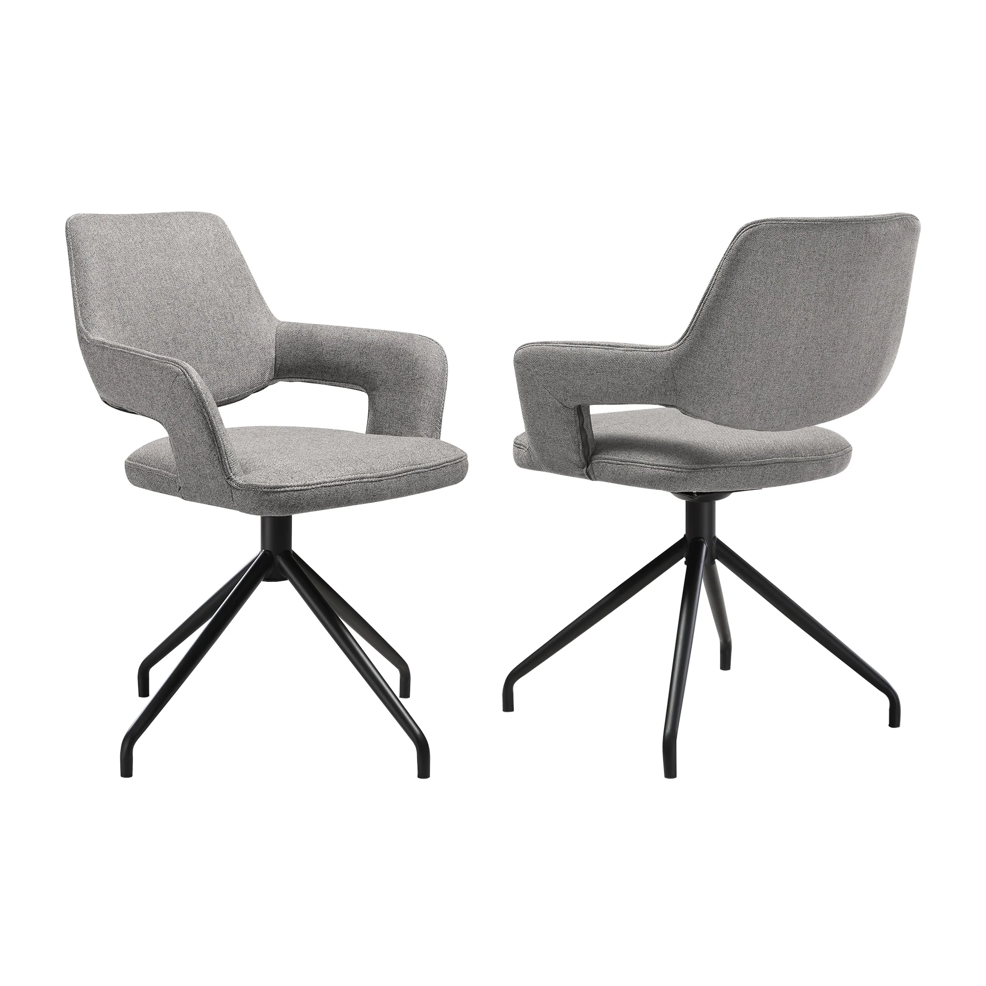 Penny Swivel Upholstered Dining Chair in Gray Fabric with Black Metal Legs - Set of 2 By Armen Living - Image 3
