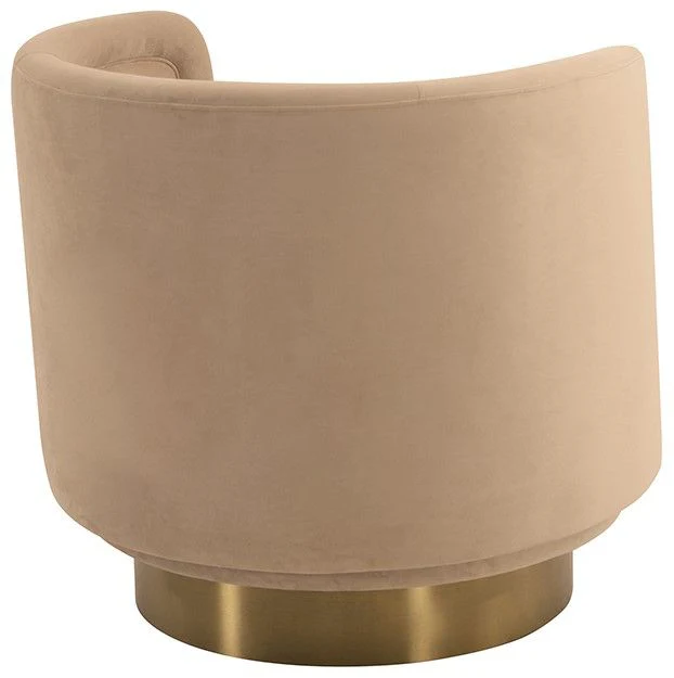 Peony Natrual Fabric Upholstered Sofa Accent Chair with Brushed Gold Legs By Armen Living - Image 3