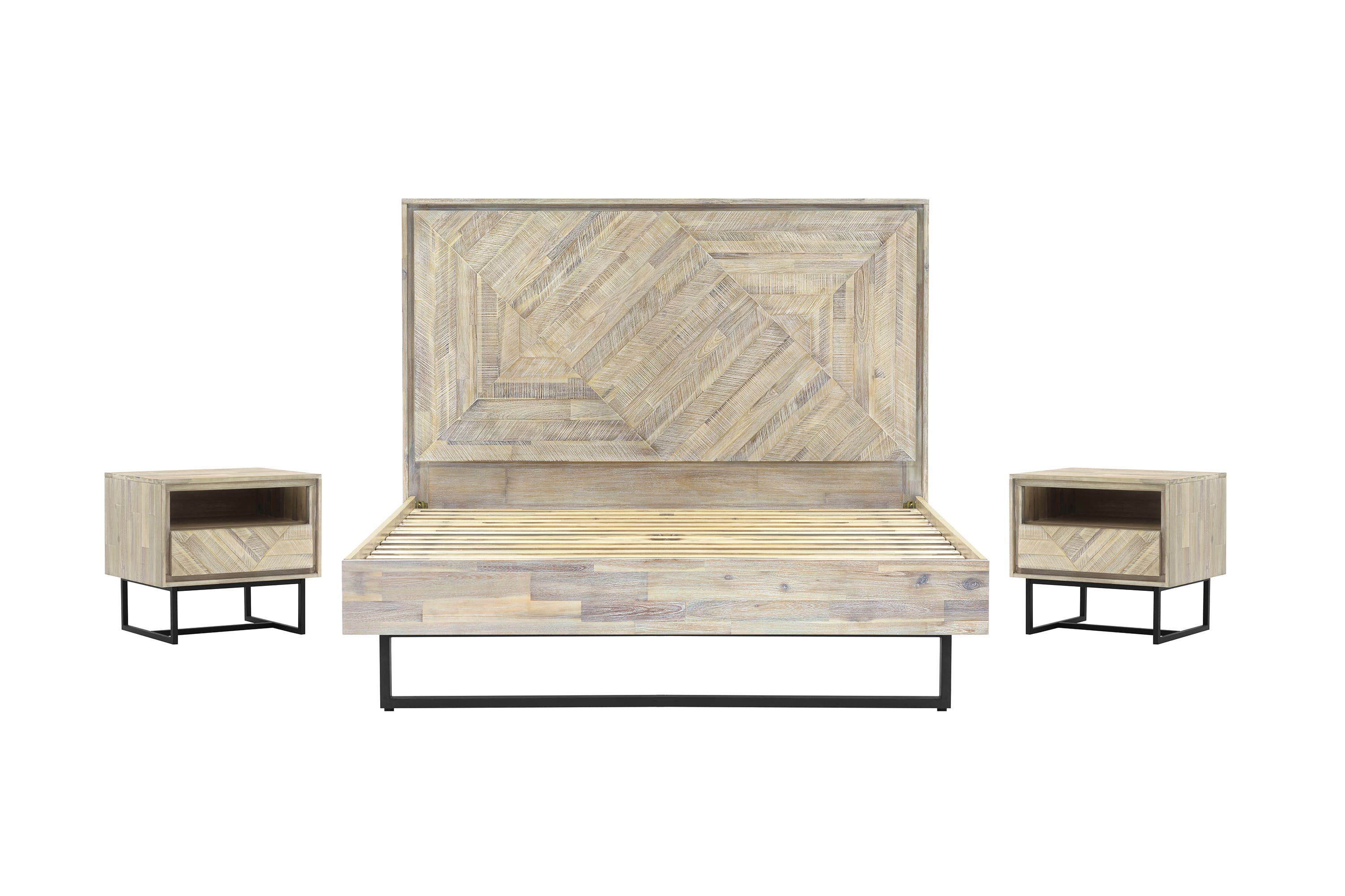 Peridot 3 Piece King Bedroom Set in Natural Acacia Wood By Armen Living - Image 2