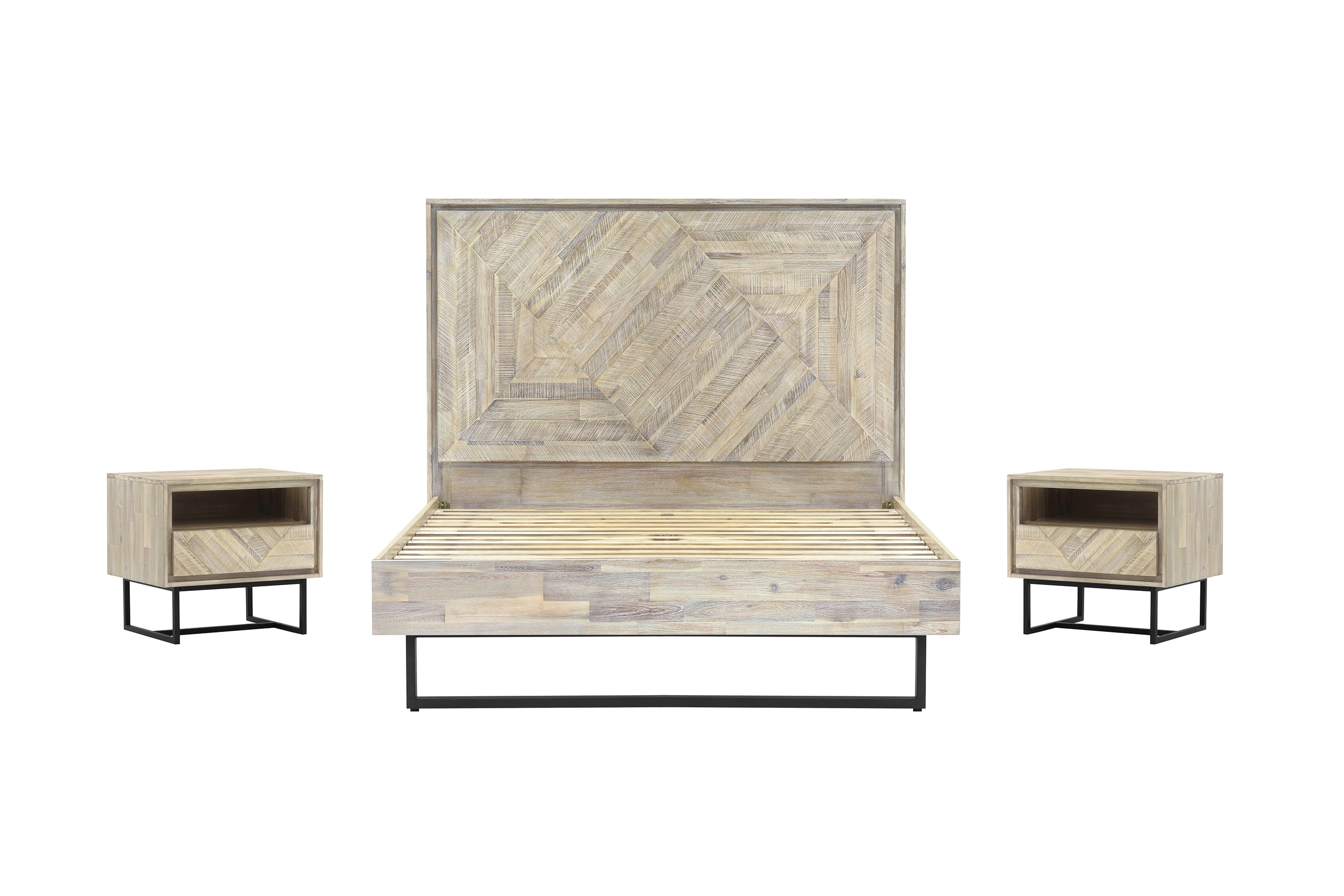Peridot 3 Piece Queen Bedroom Set in Natural Acacia Wood By Armen Living - Image 2
