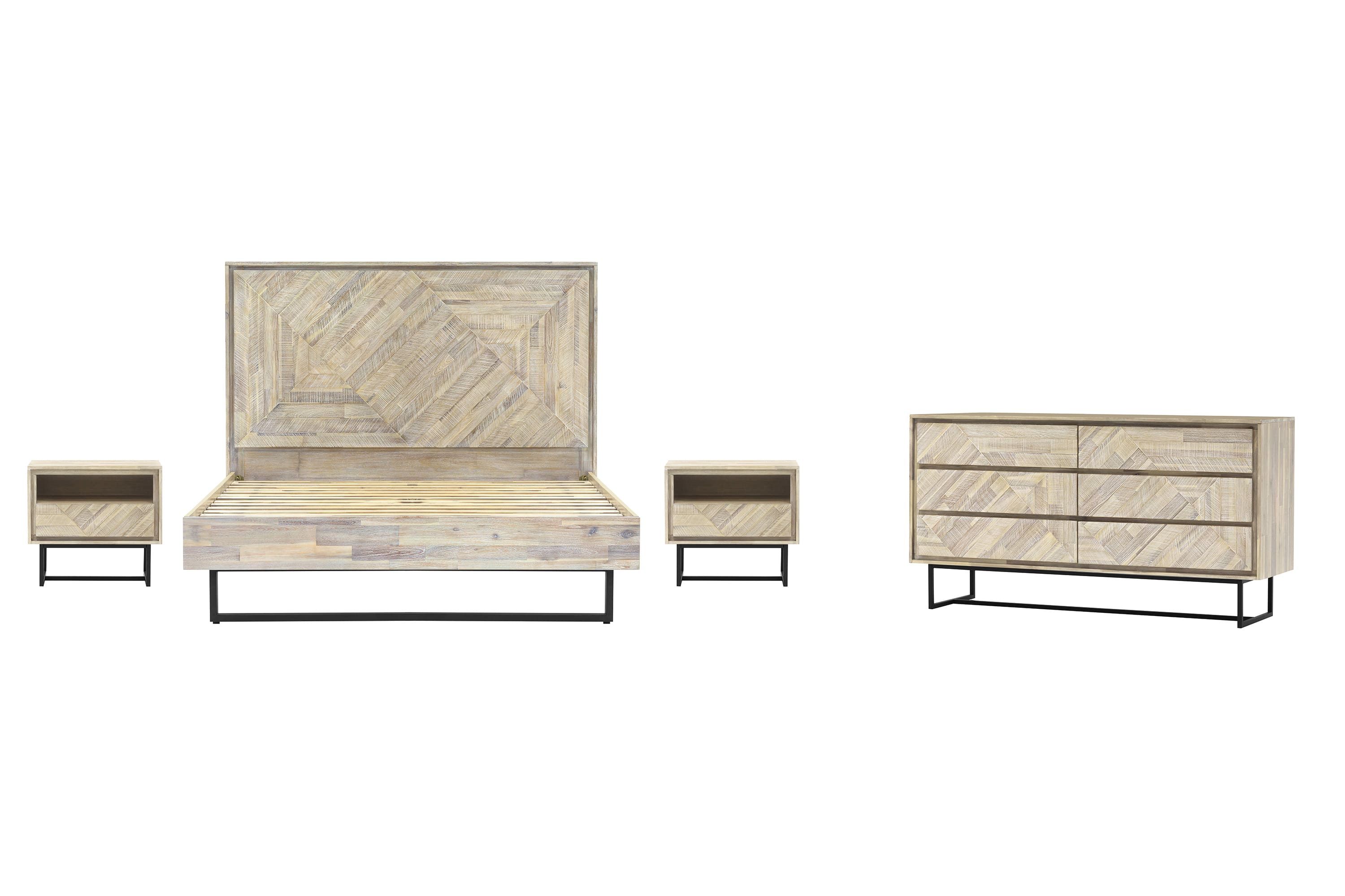 Peridot 4 Piece King Bedroom Set in Natural Acacia Wood By Armen Living - Image 2