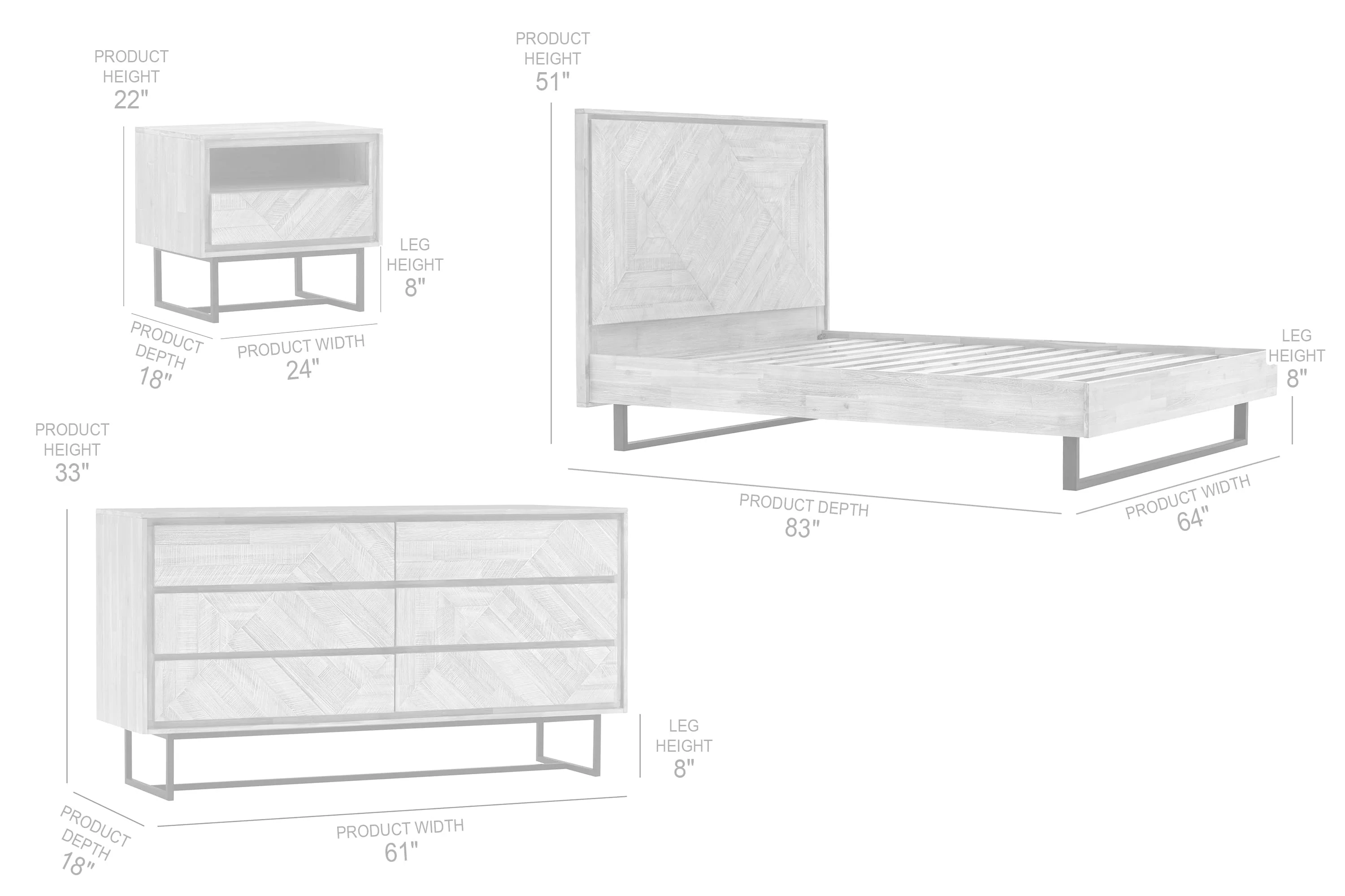 Peridot 4 Piece Queen Bedroom Set in Natural Acacia Wood By Armen Living - Image 9