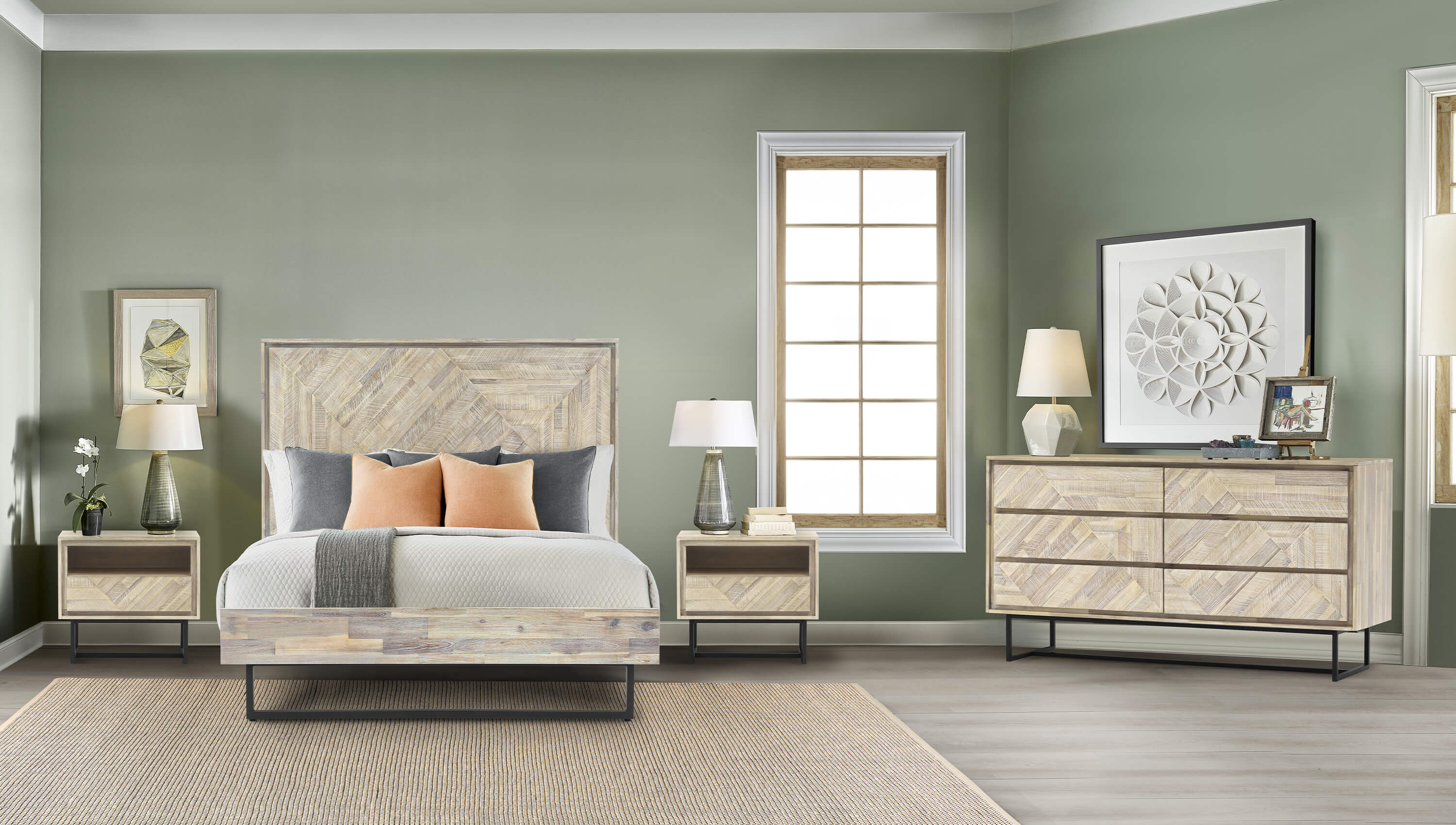 Peridot Queen Platform Bed Frame in Natural Acacia Wood By Armen Living - Image 3