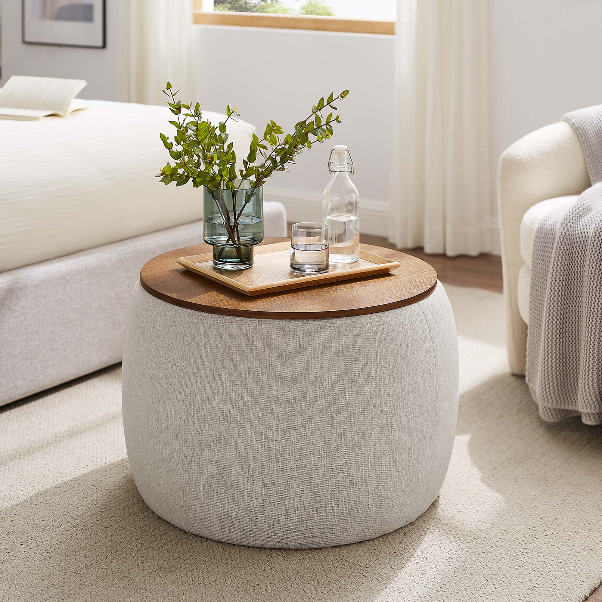 Perla Woven Heathered Fabric Upholstered Storage Ottoman by Modway - Image 9