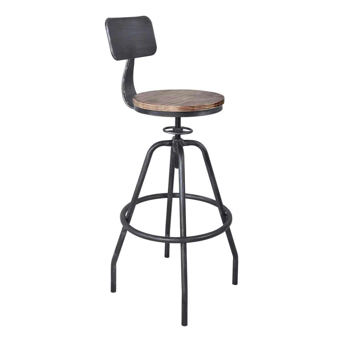 Perlo Industrial Adjustable Barstool in Industrial Gray and Pine Wood By Armen Living - Image 2
