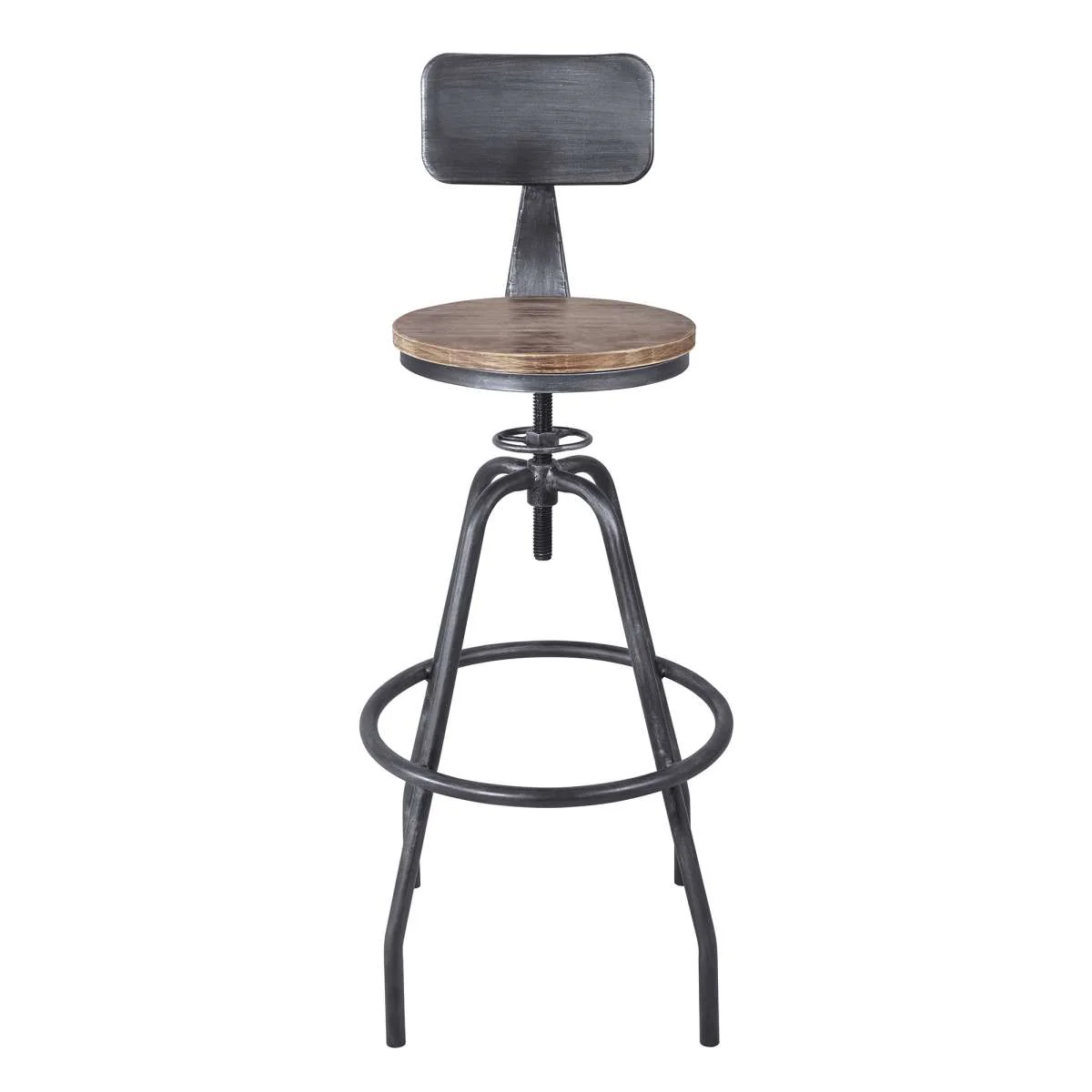 Perlo Industrial Adjustable Barstool in Industrial Gray and Pine Wood By Armen Living - Image 3