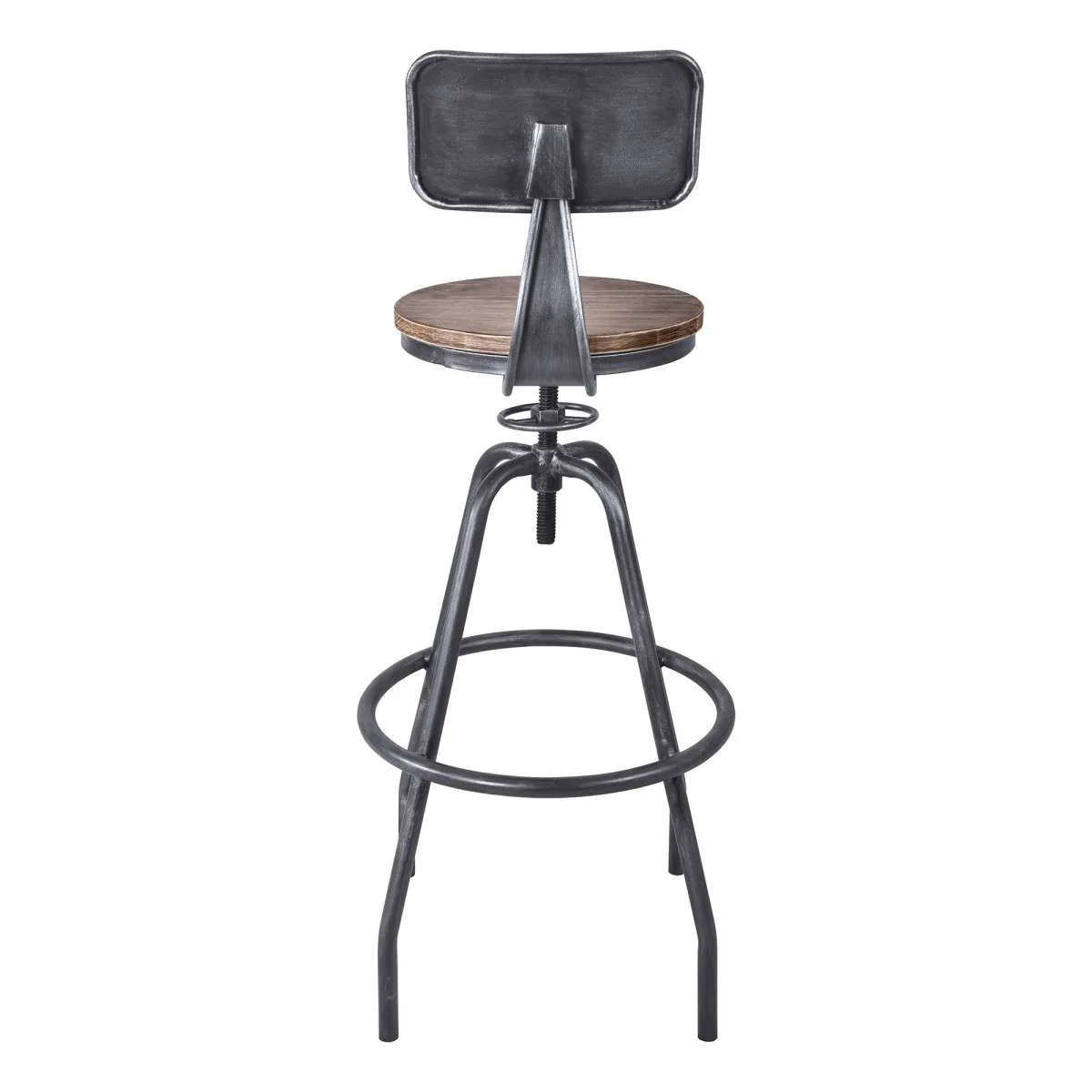 Perlo Industrial Adjustable Barstool in Industrial Gray and Pine Wood By Armen Living - Image 4