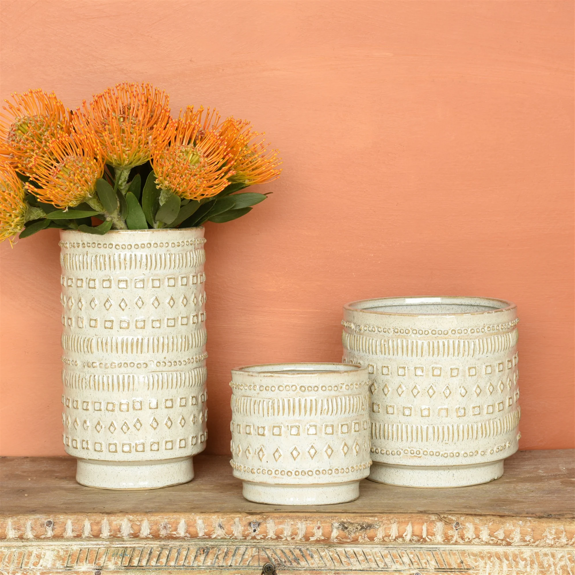 Peru Cachepot, Ceramic - Large - White Set Of 2 By HomArt - Image 4