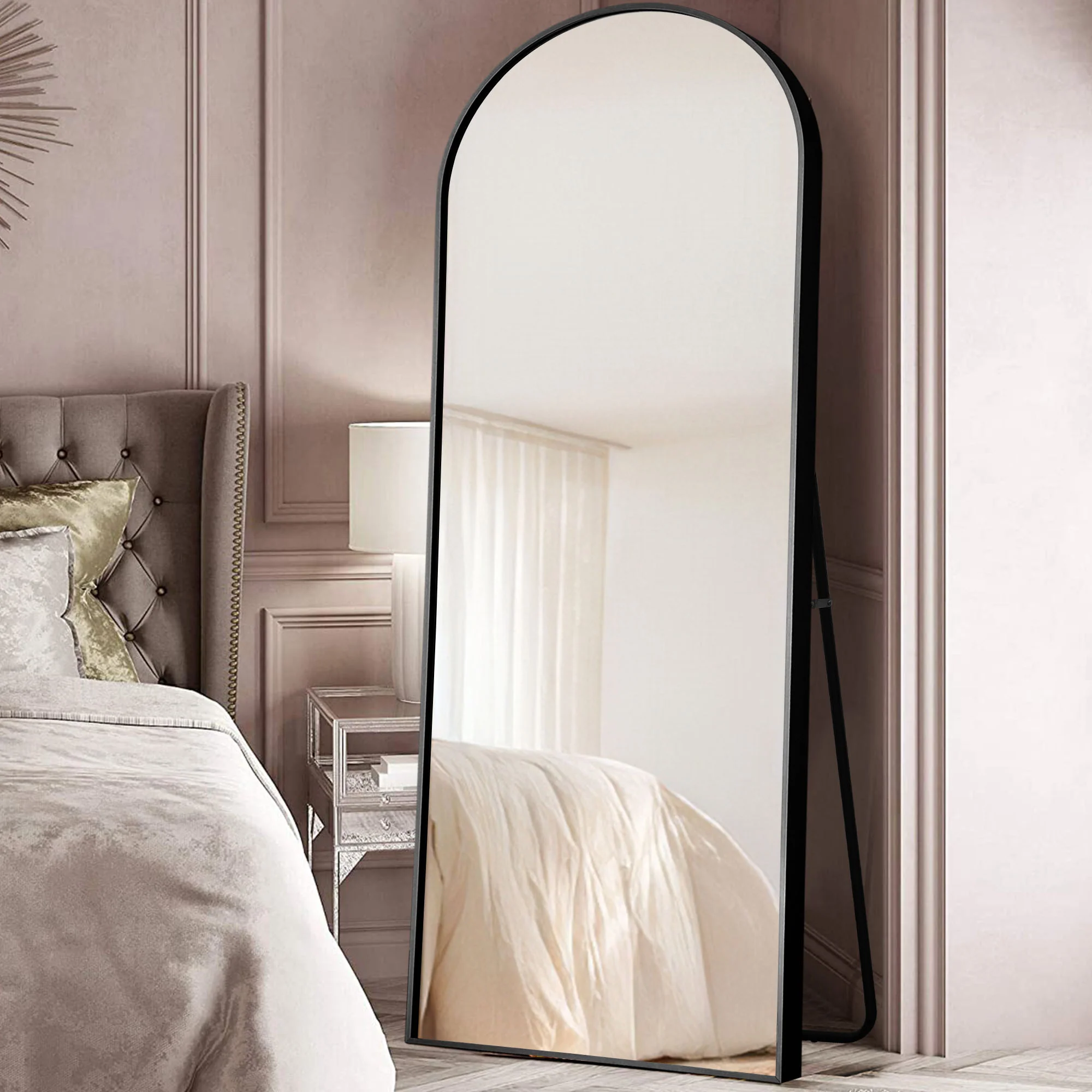 Petite Black Arched Full-length Standing Mirror By Homeroots - Image 4