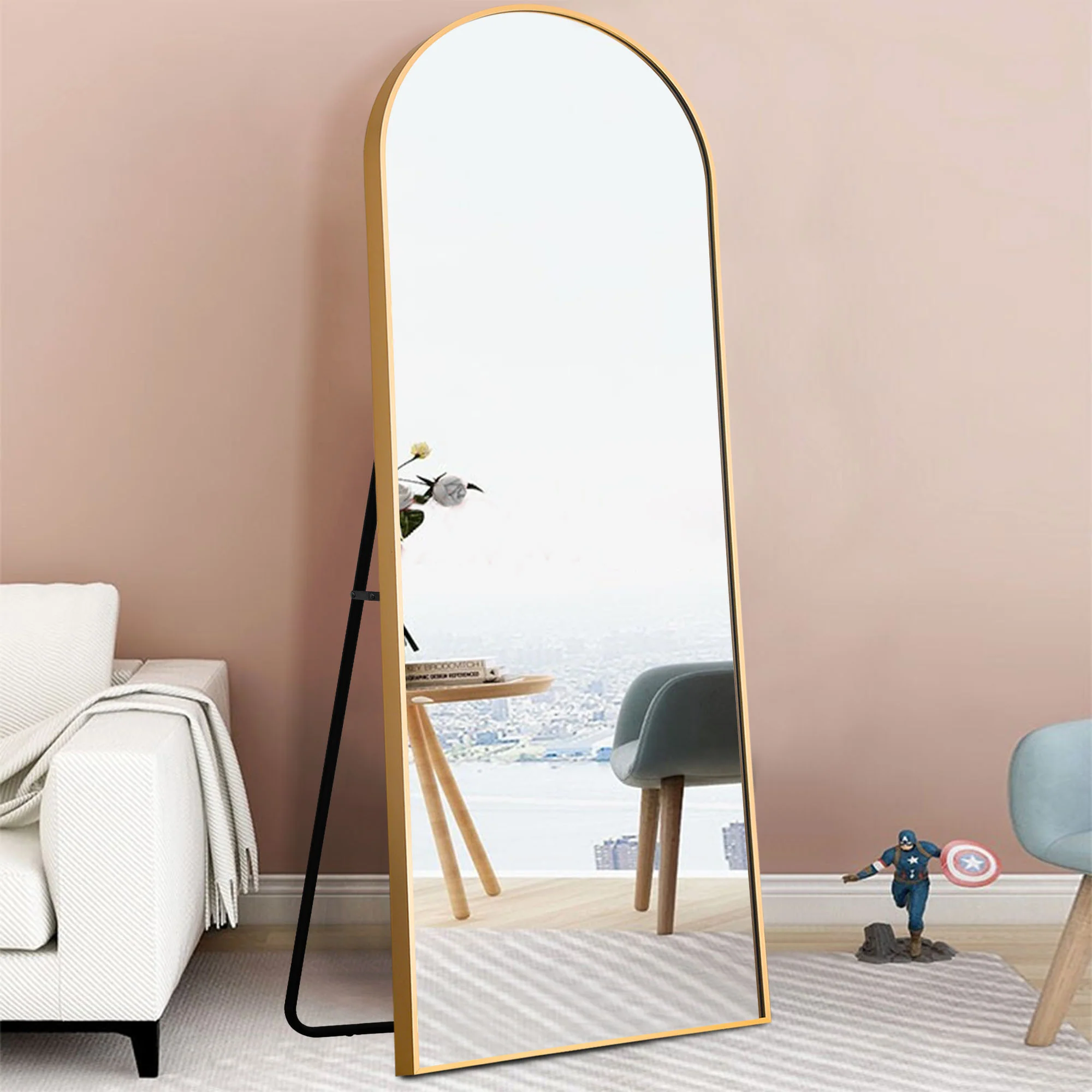 Petite Black Arched Full-length Standing Mirror By Homeroots - Image 6