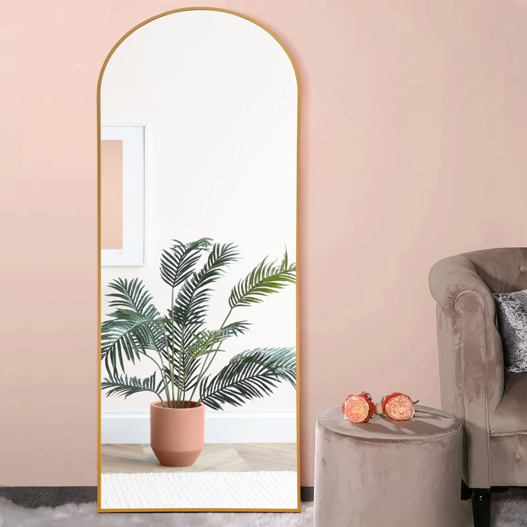 Petite Black Arched Full-length Standing Mirror By Homeroots - Image 7