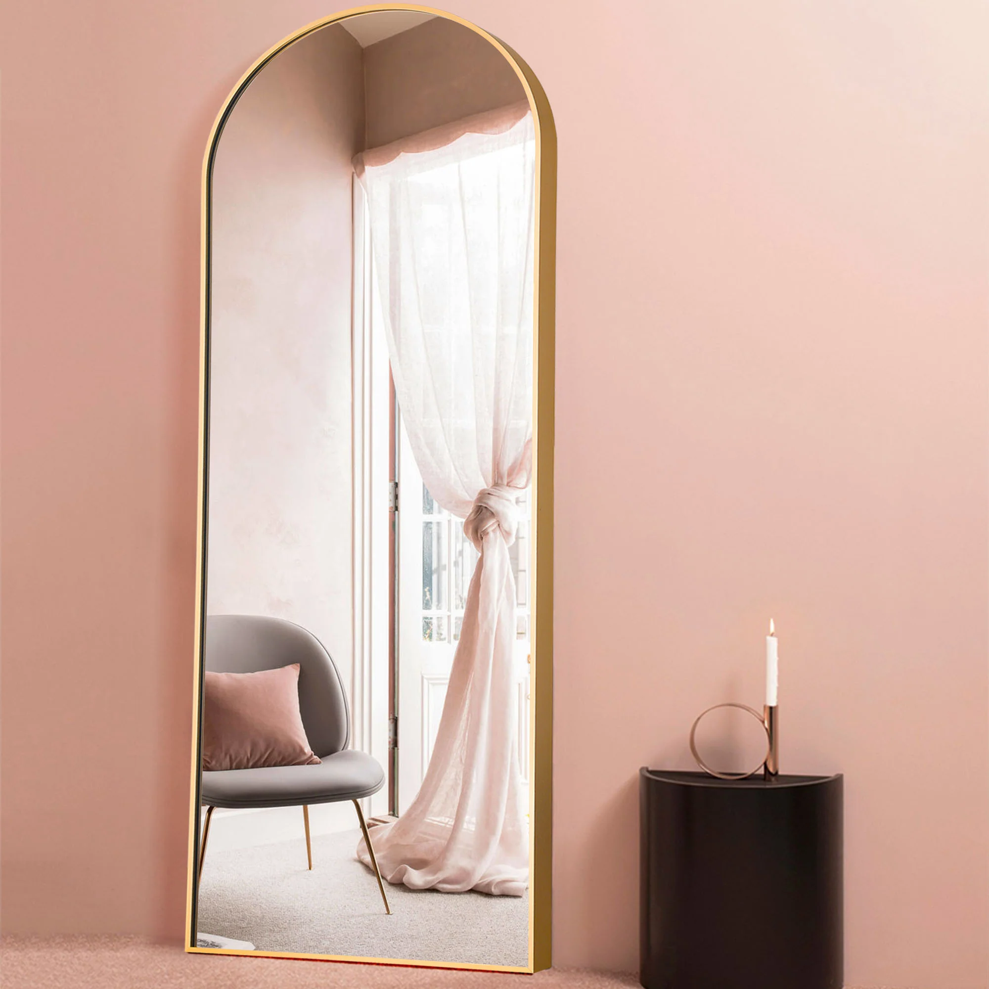 Petite Black Arched Full-length Standing Mirror By Homeroots - Image 8