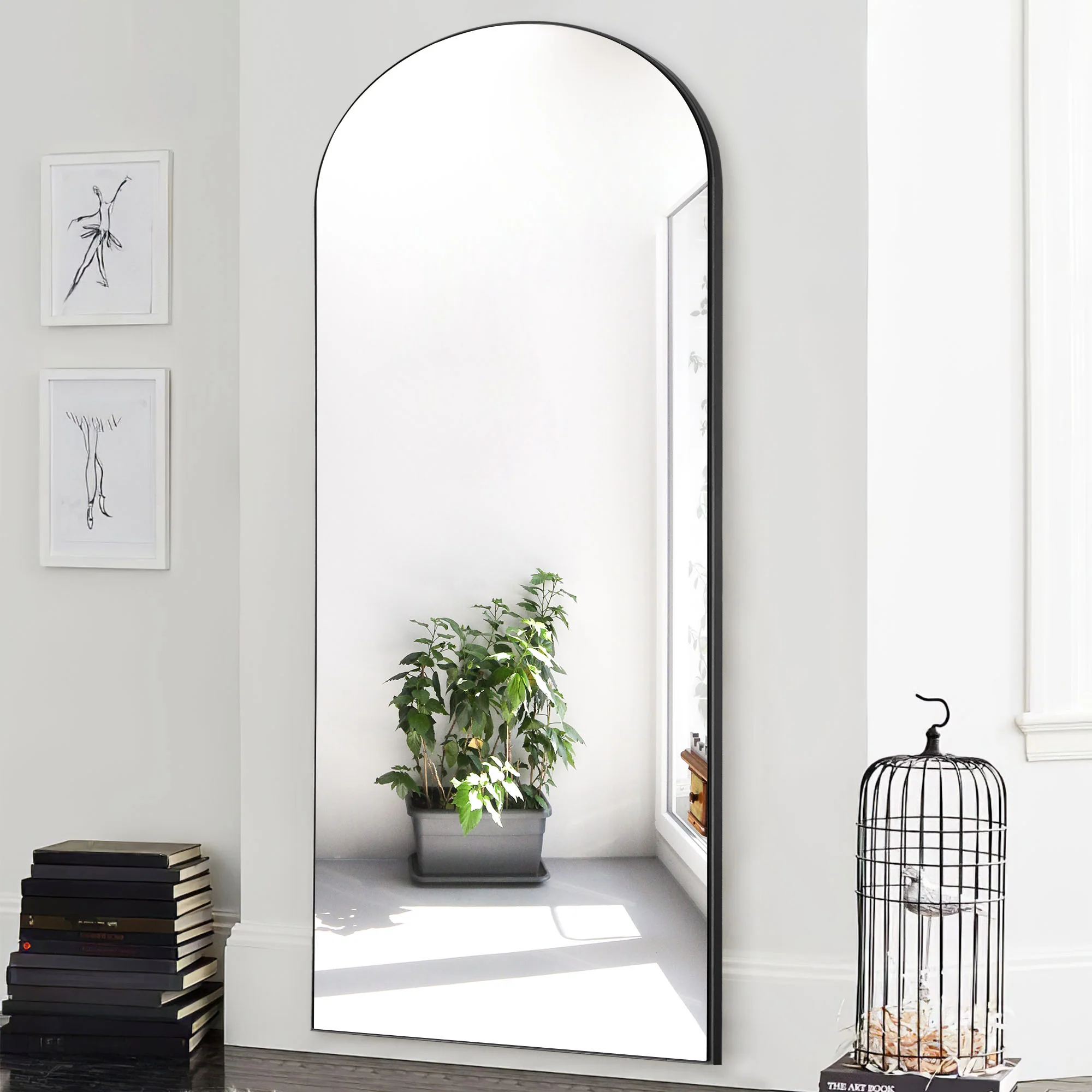Petite Black Arched Wooden Mirror By Homeroots - Image 3