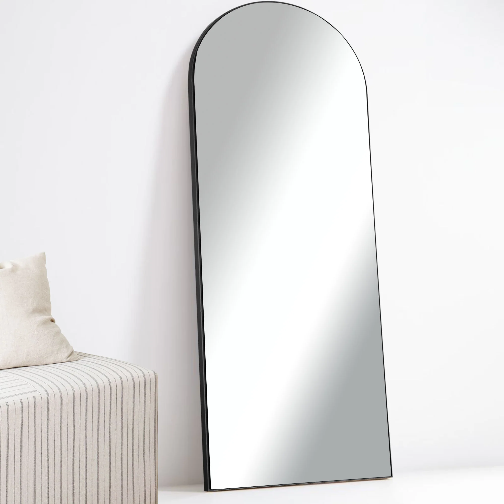 Petite Black Arched Wooden Mirror By Homeroots - Image 4