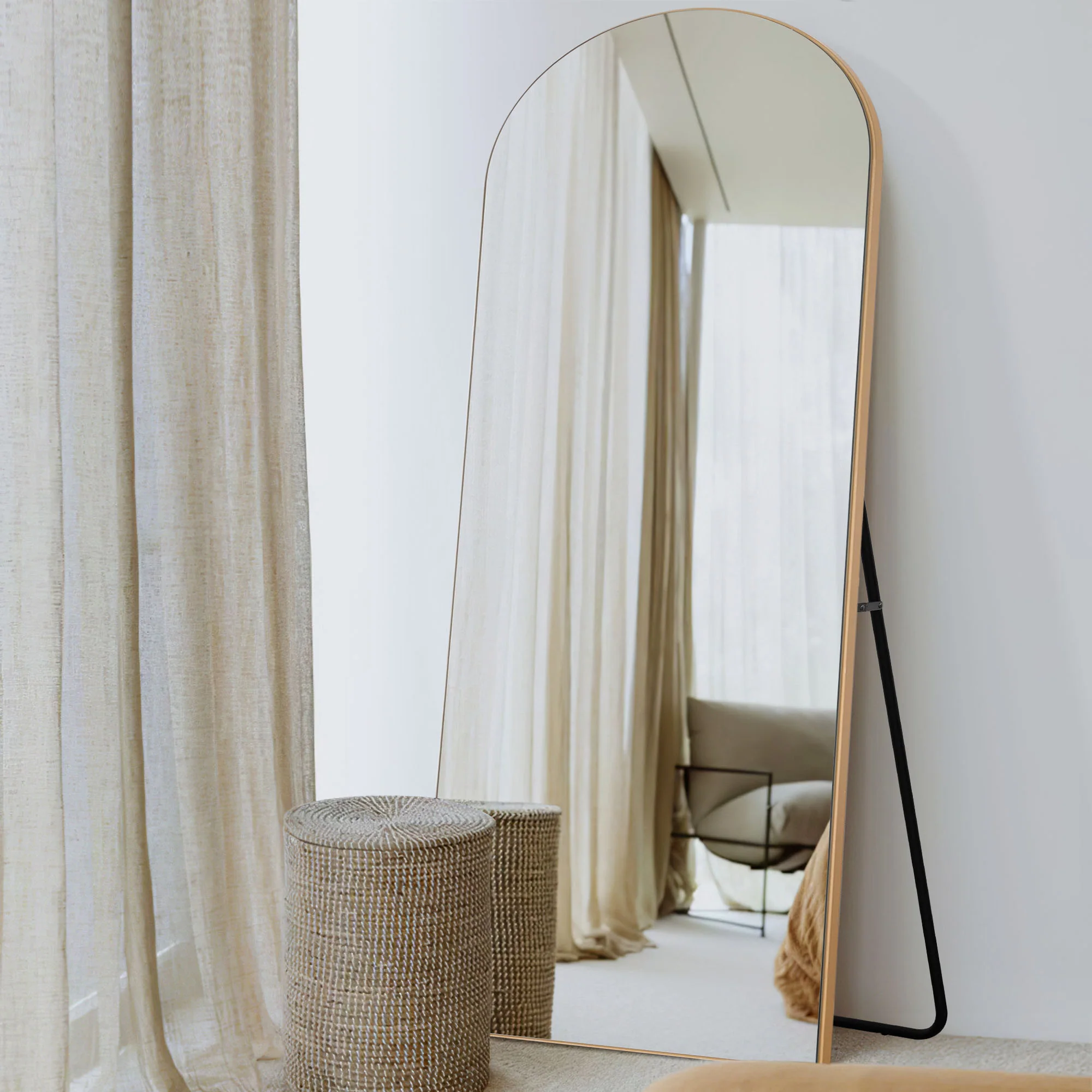Petite Black Arched Wooden Mirror By Homeroots - Image 6