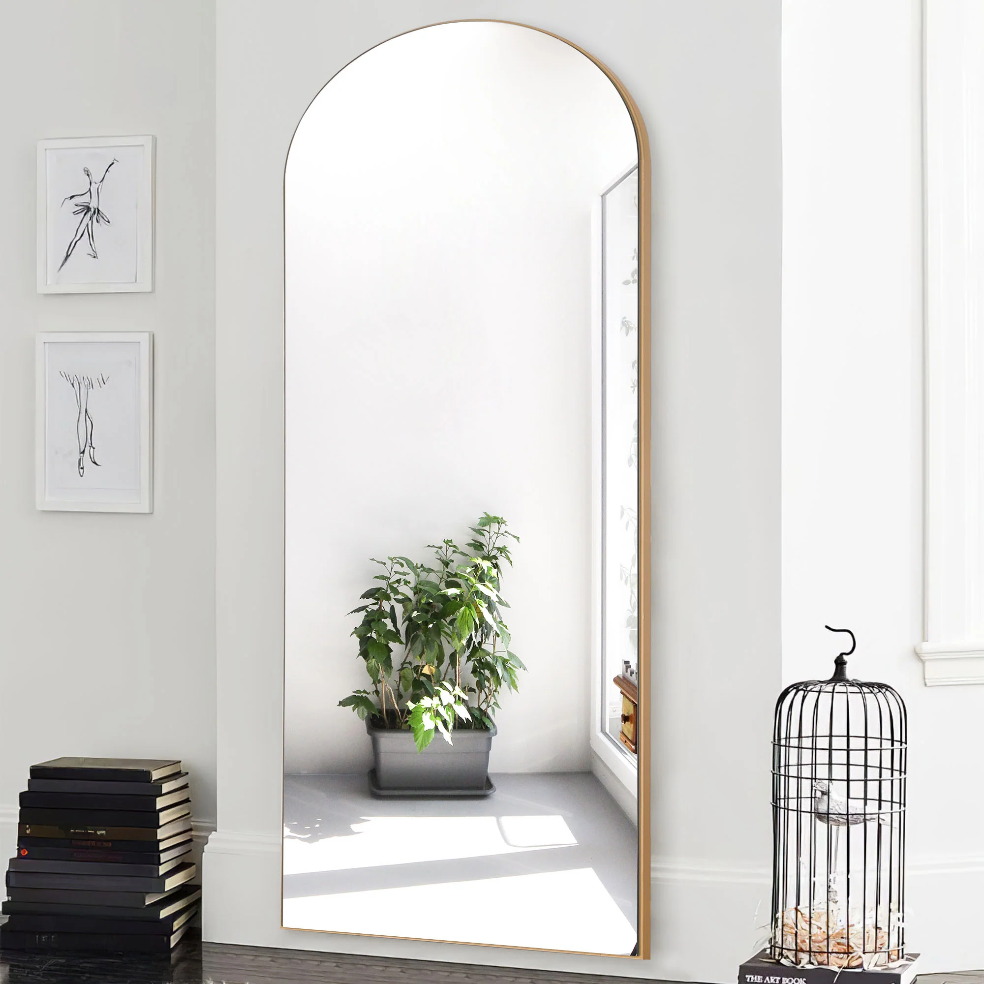 Petite Black Arched Wooden Mirror By Homeroots - Image 8